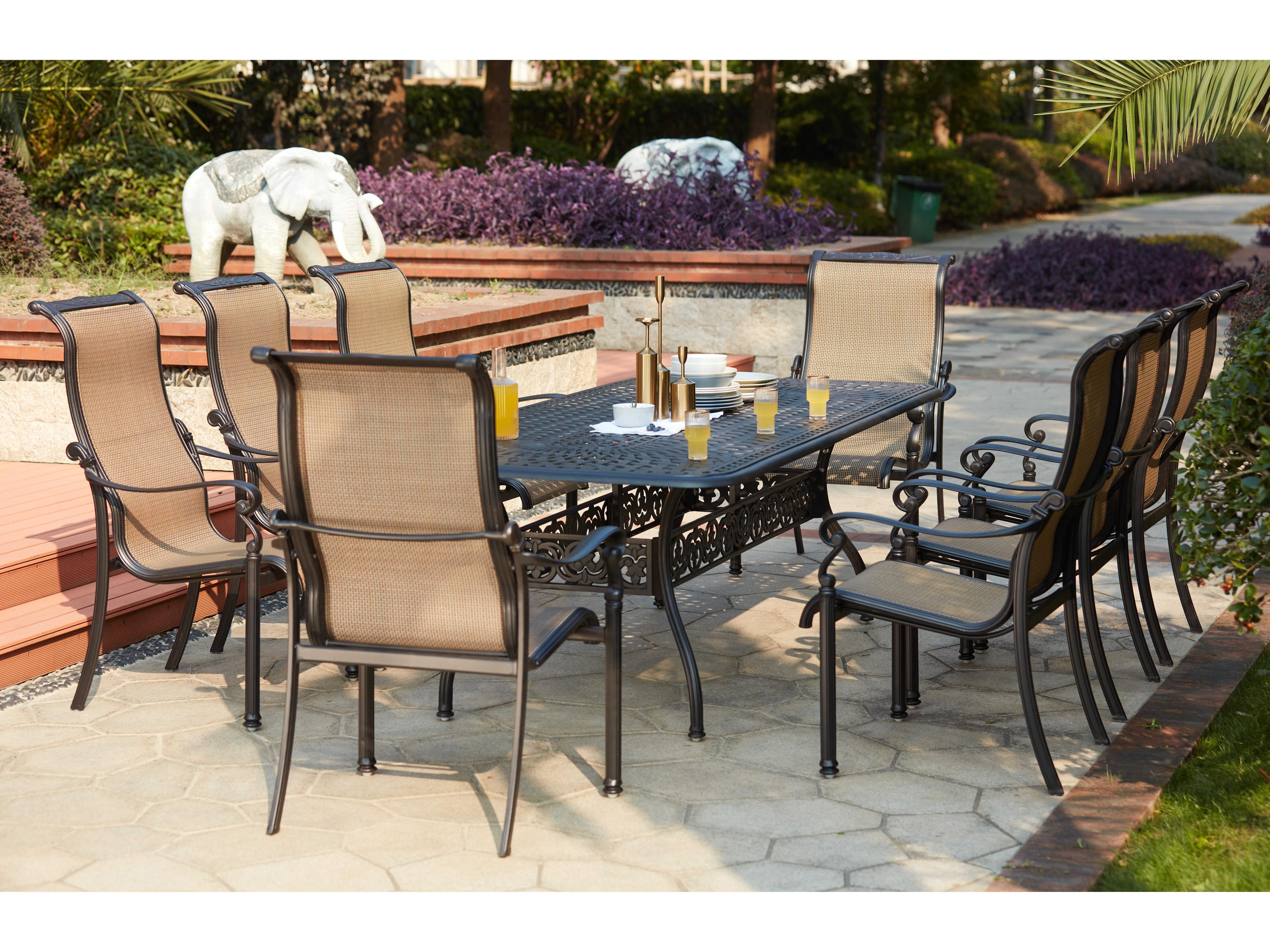 Darlee Outdoor Living Monterey Sling Cast Aluminum Antique Bronze 9 Piece Dining Set