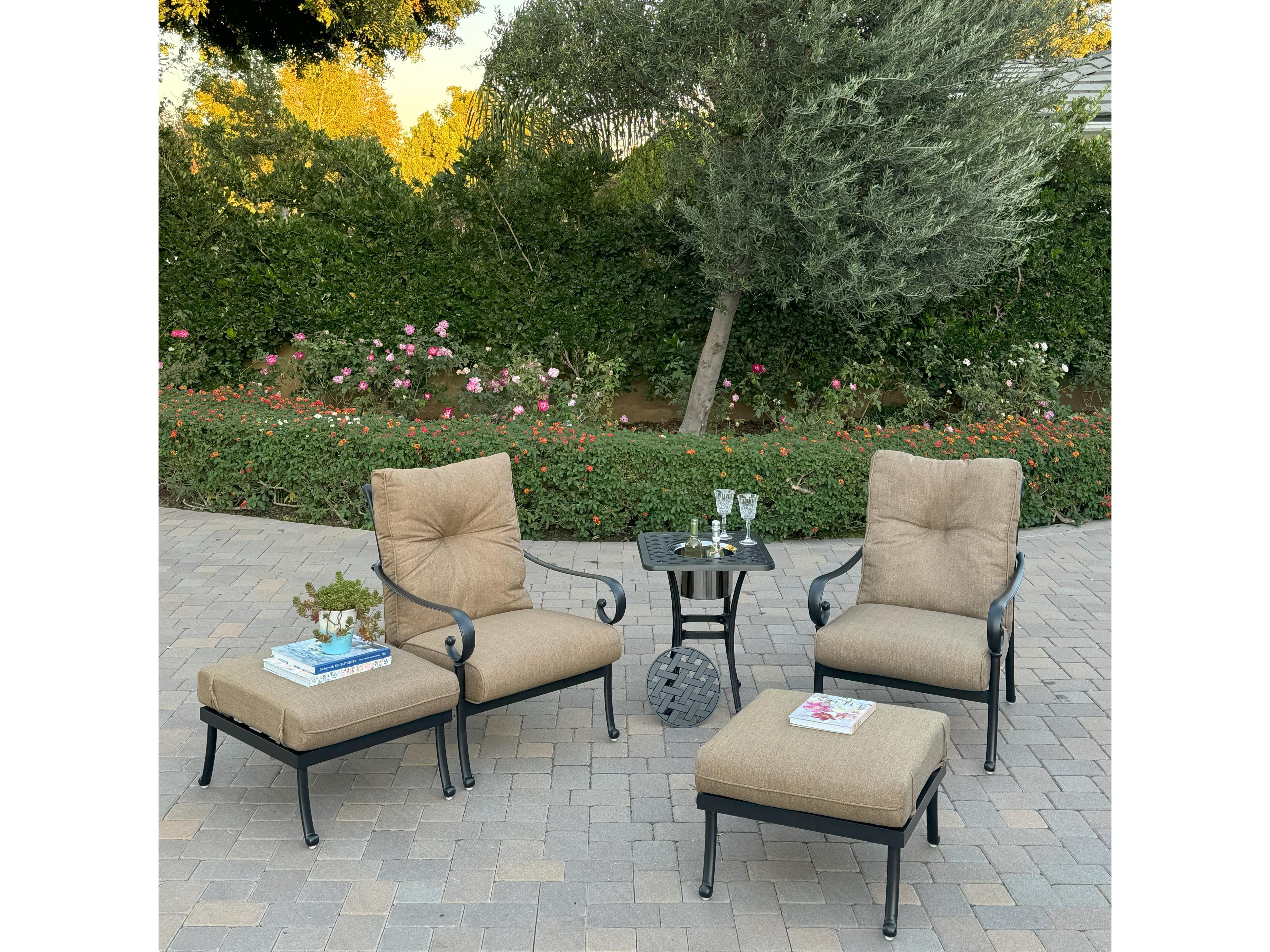 Darlee Outdoor Living Santa Anita Cast Aluminum 5-Piece Conversation Set with Sunbrella Cushions