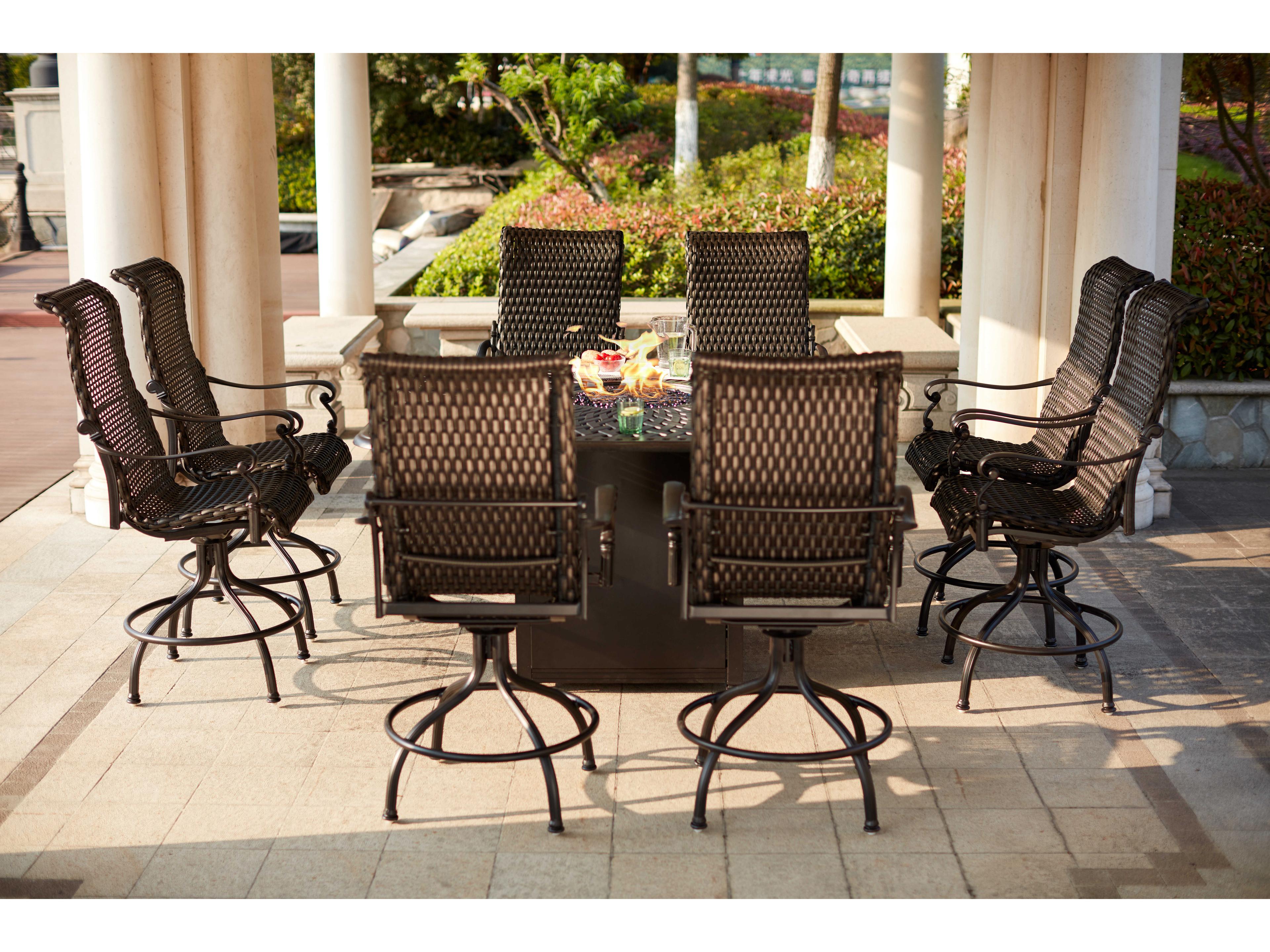 Darlee Outdoor Living Victoria Wicker Espresso 9 Piece Fire Pit Counter Set