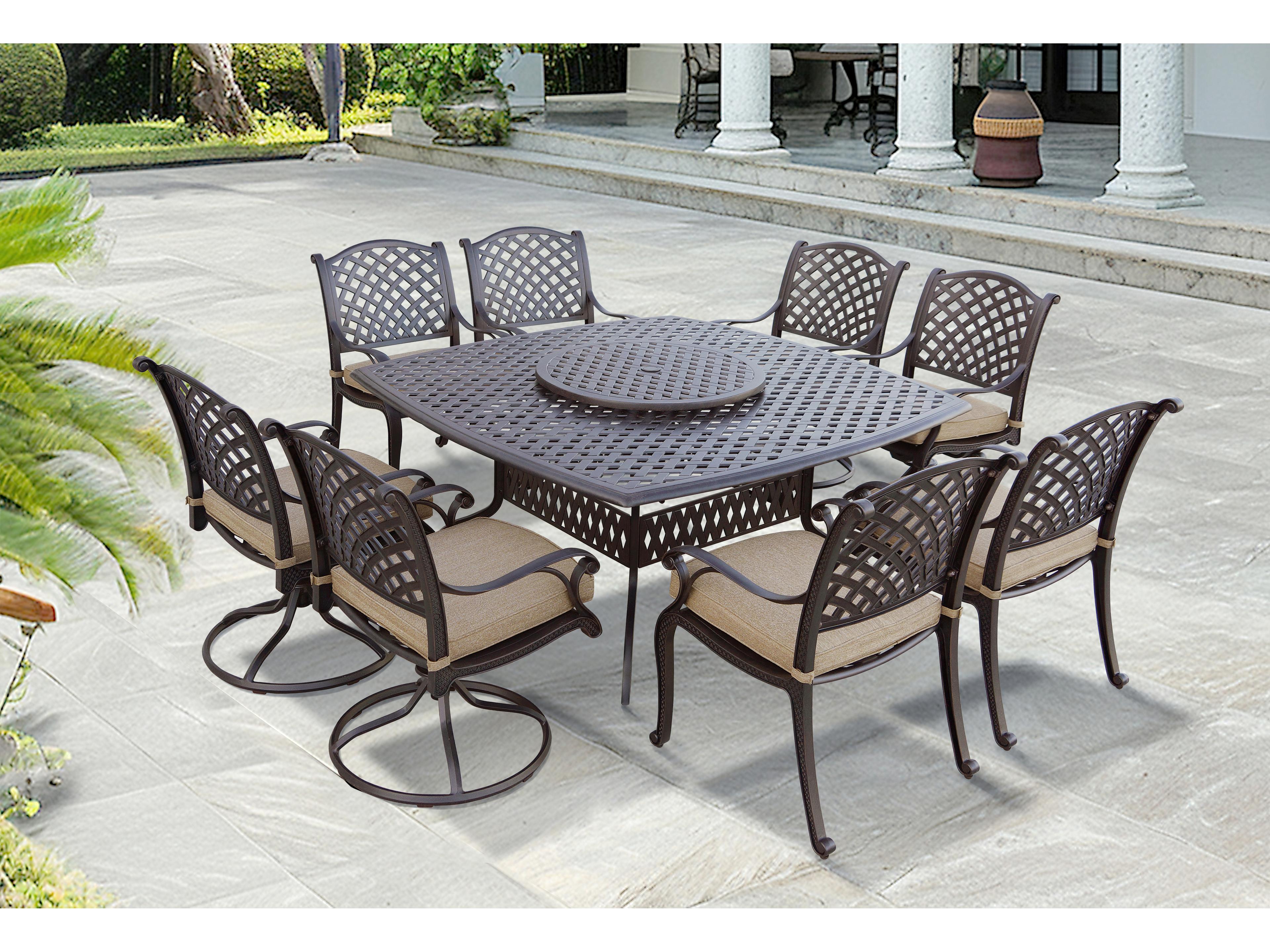Darlee Outdoor Living Nassau Cast Aluminum Antique Bronze 10 Piece Dining Set with 64'' Square Dining Table and Lazy Susan
