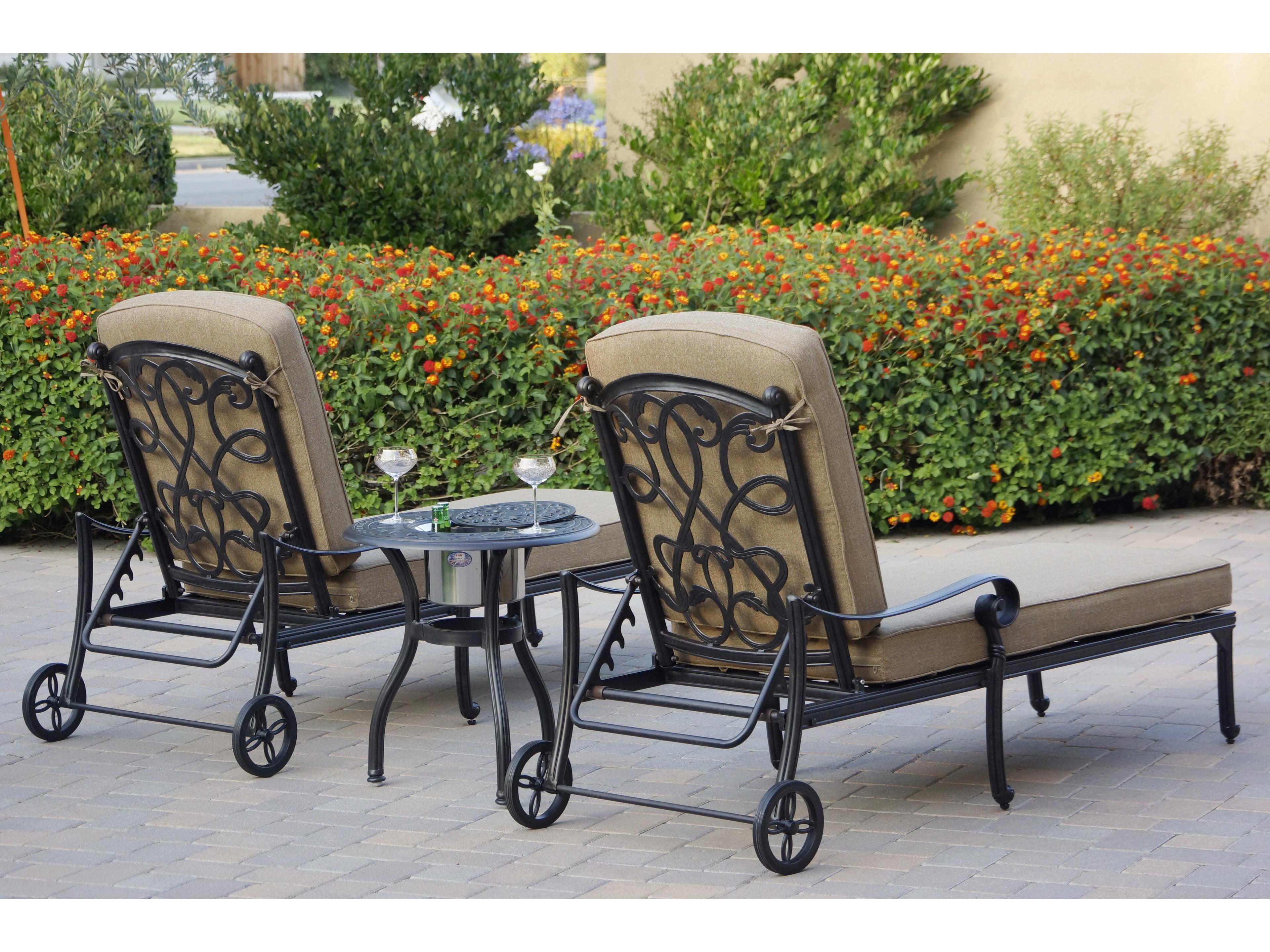 Darlee Outdoor Living Santa Monica Cast Aluminum Antique Bronze 3 Piece Lounge Set with Ice Bucket Insert