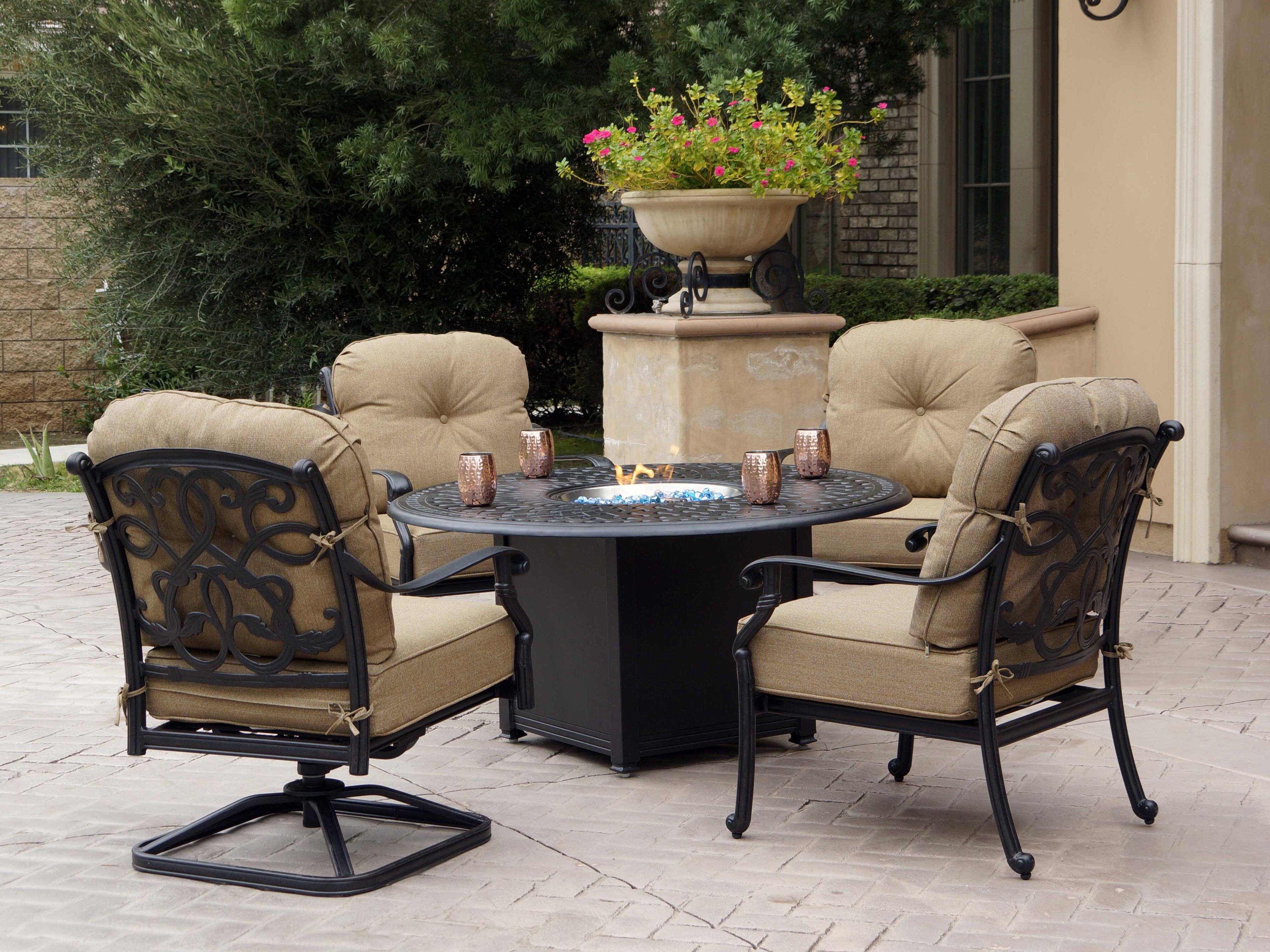 Darlee Outdoor Living Santa Monica Cast Aluminum Antique Bronze 5 Piece Fire Pit Lounge Set