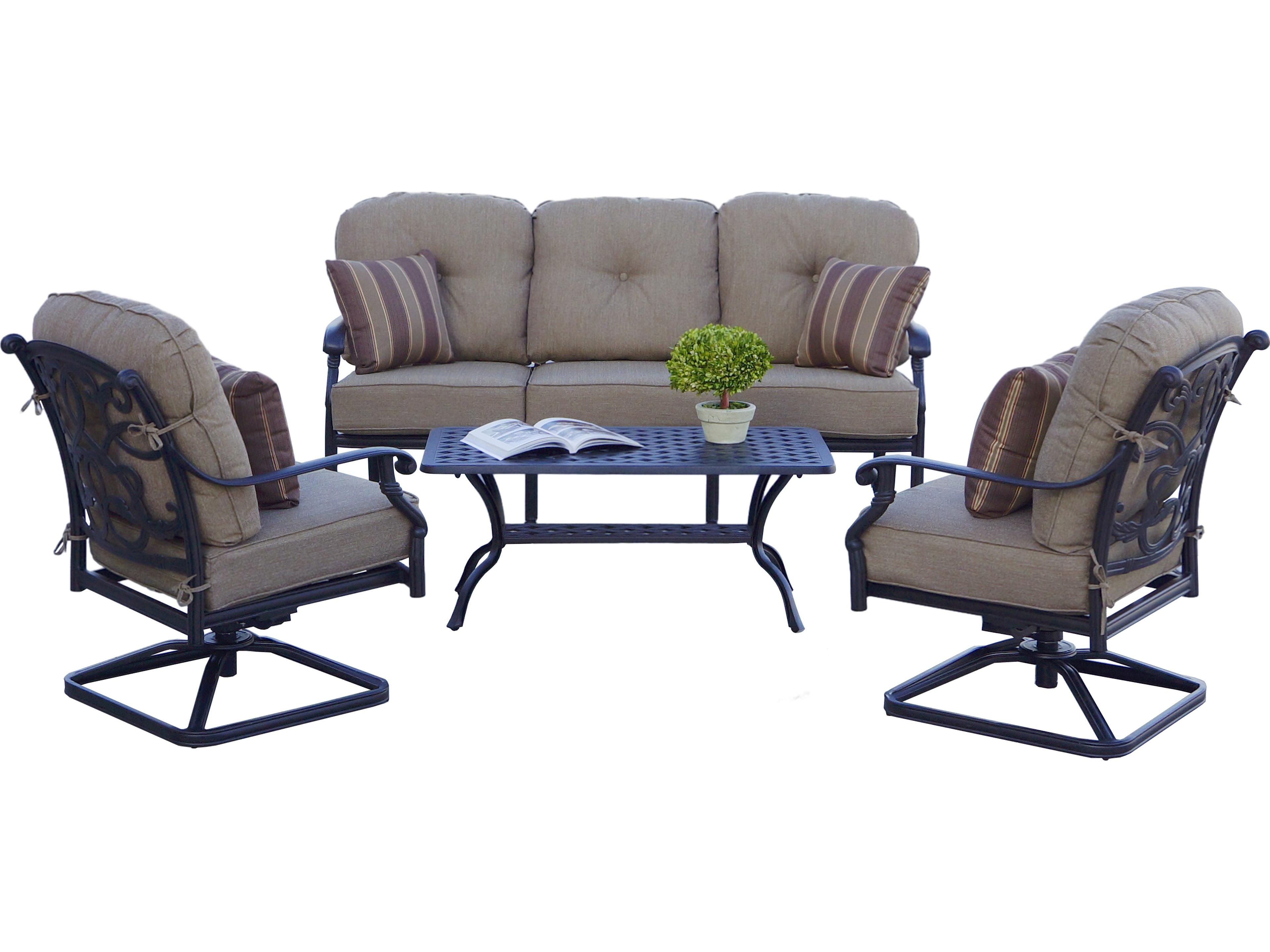 Darlee Outdoor Living Santa Monica Cast Aluminum Antique Bronze Series 30 4 Piece Lounge Set in Sesame Cushions with 42''W x 21''D Rectangular Coffee Table