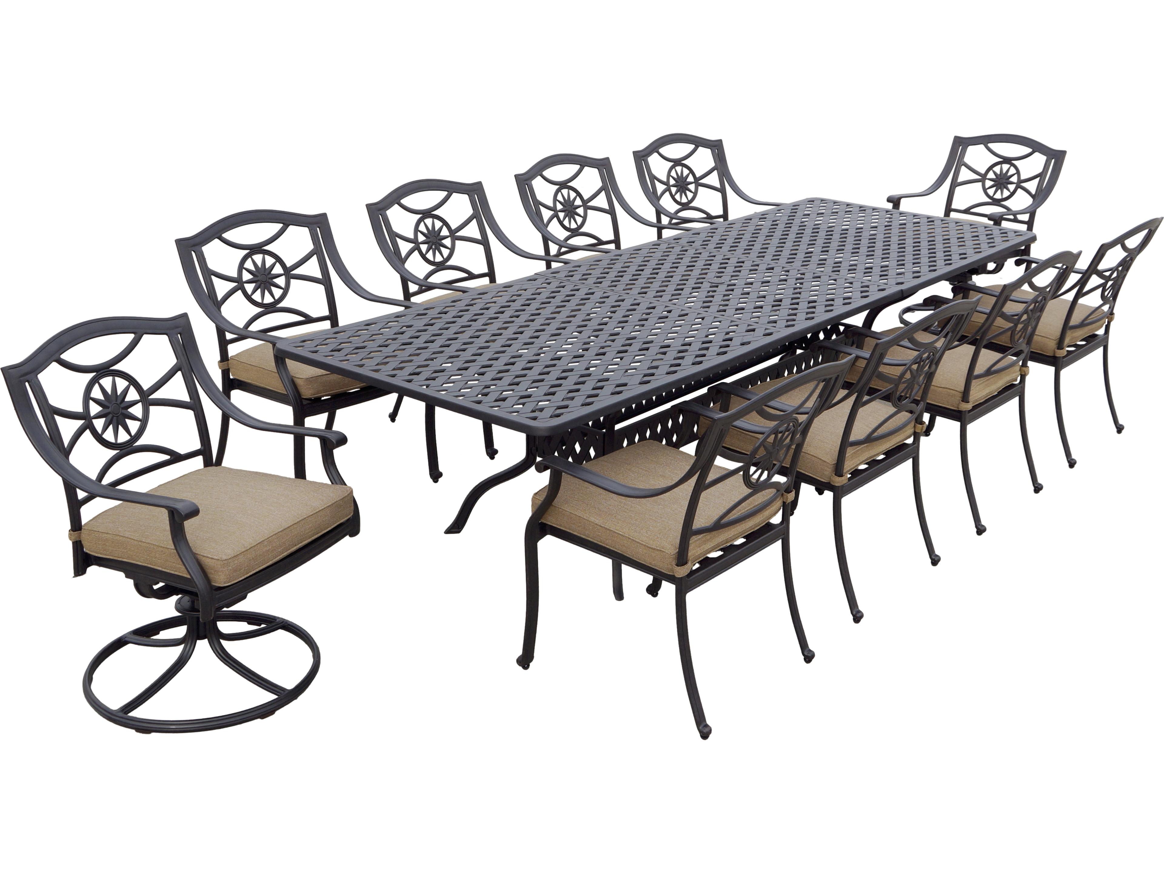 Darlee Outdoor Living Ten Star Antique Bronze Cast Aluminum 11 Piece Dining Set in Sesame Cushions with 92-120'"W x 42''D Rectangular Extension Table