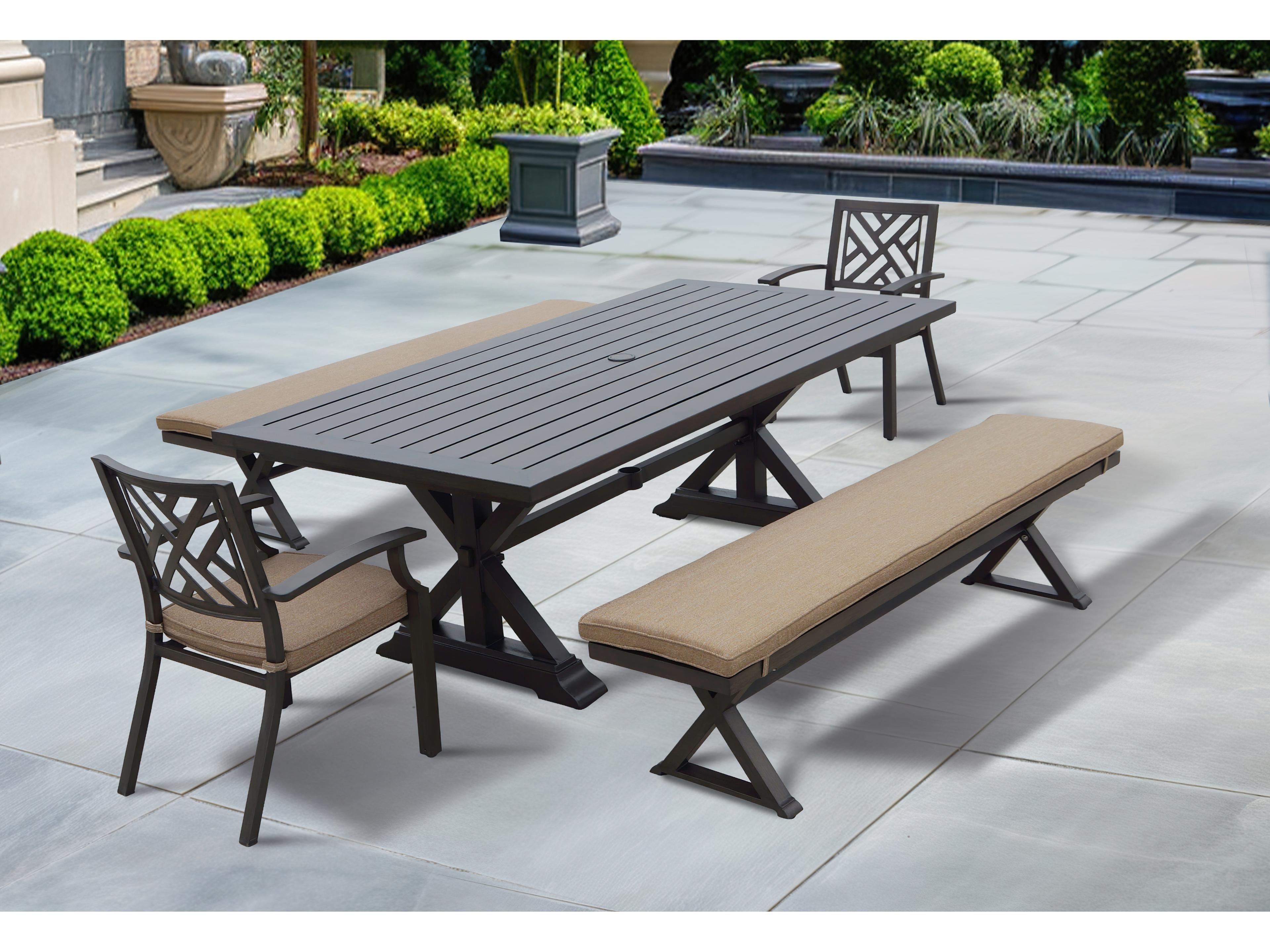 Darlee Outdoor Living Brooklyn Aluminum Multibrown 5 Piece Dining Set with 86''W x 44''D Rectangular Dining table