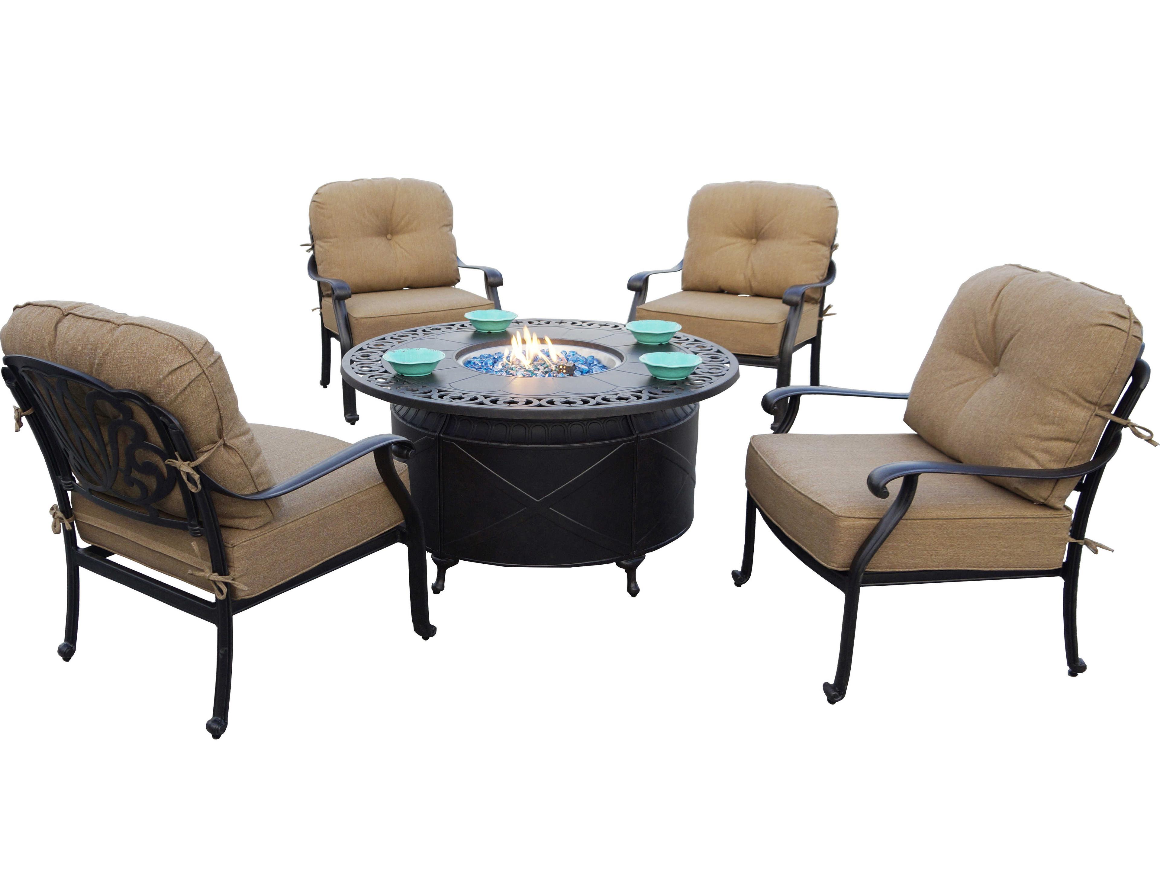 Darlee Outdoor Living Elisabeth Cast Aluminum Antique Bronze 5 Piece Fire Pit Lounge Set