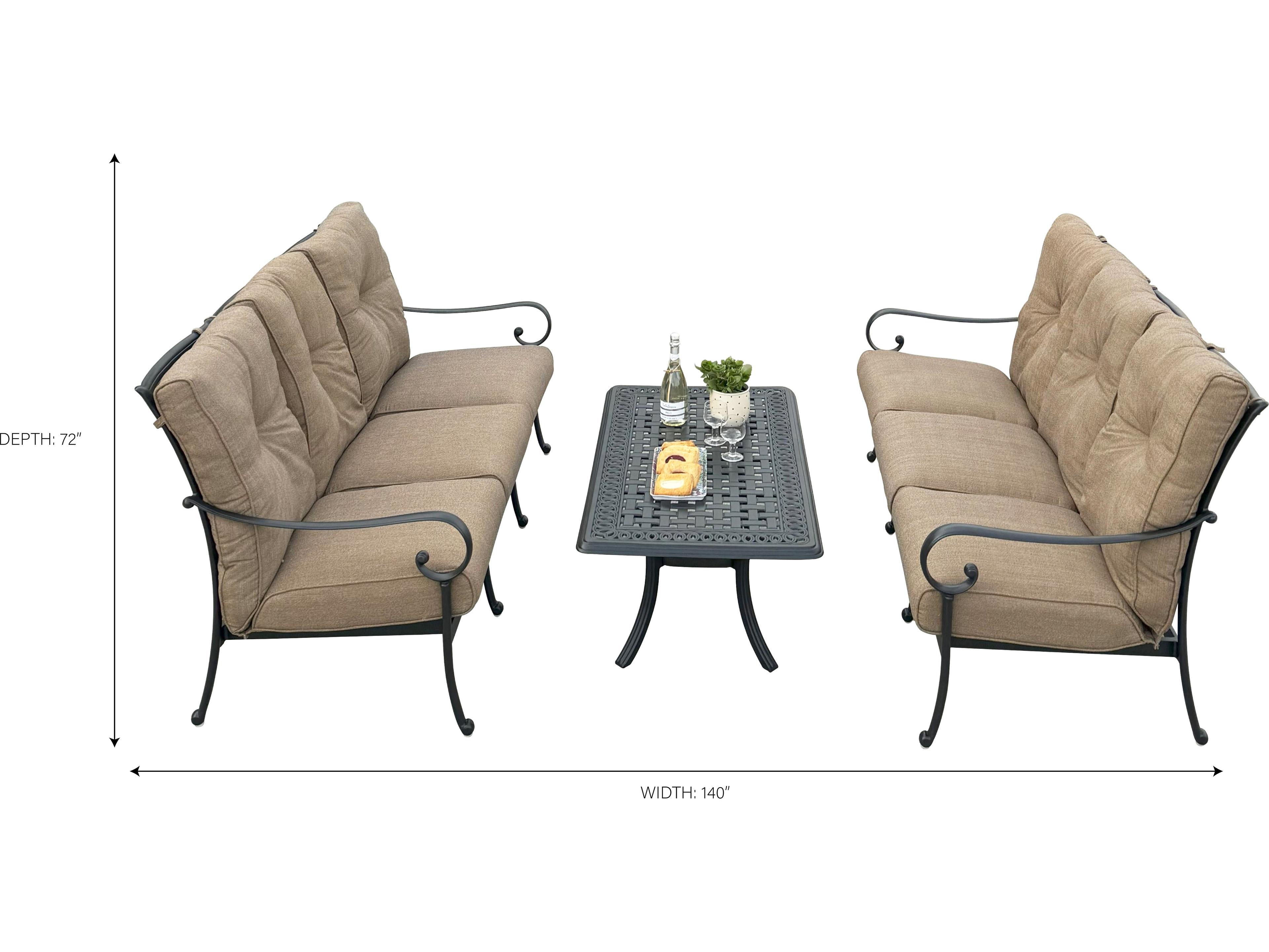 Darlee Outdoor Living Santa Anita Cast Aluminum 3-Piece Conversation Set with Sunbrella Cushions