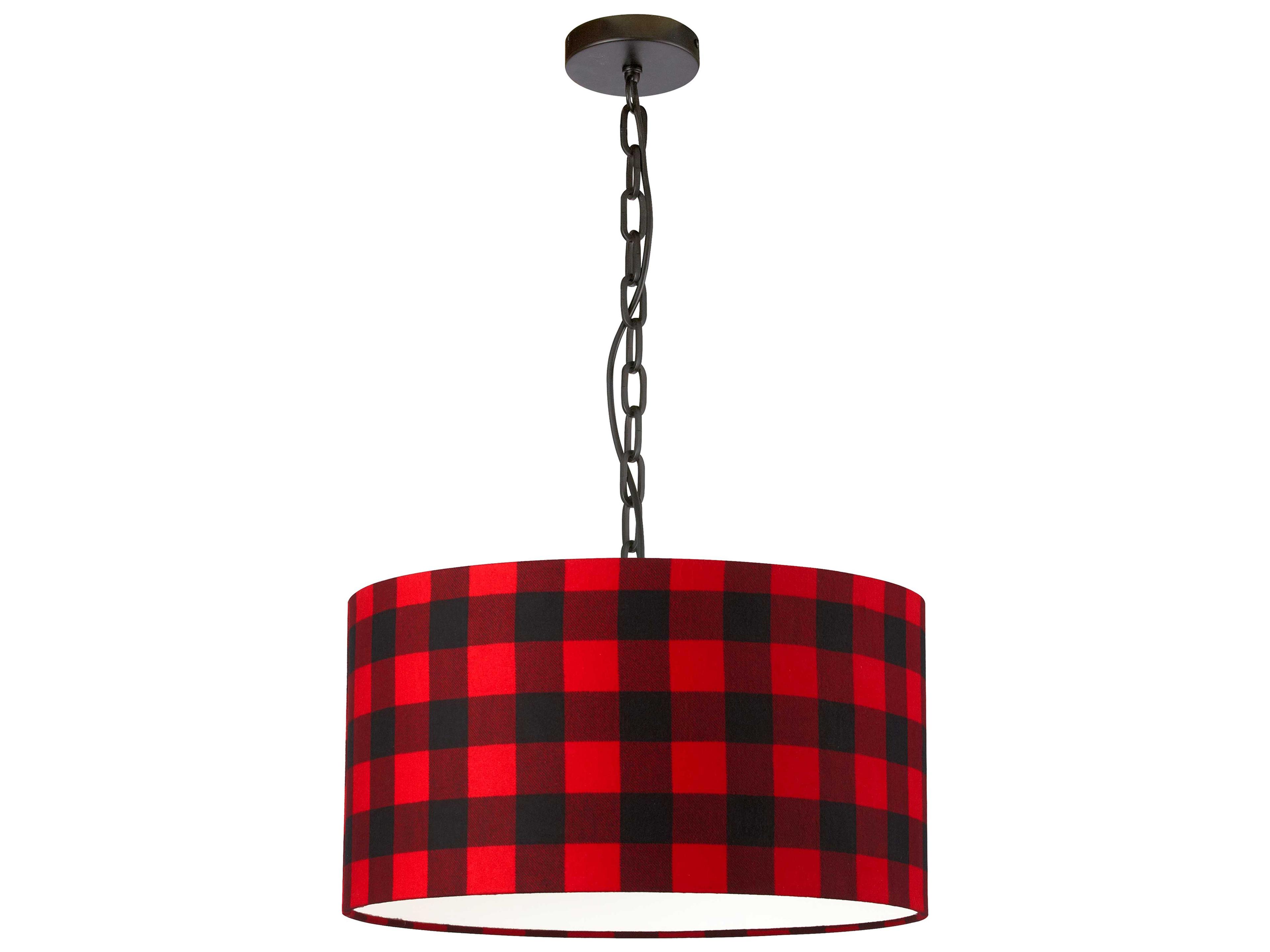 Dainolite Braxton 1-Light Buffalo Check Black Red Drum Pendant