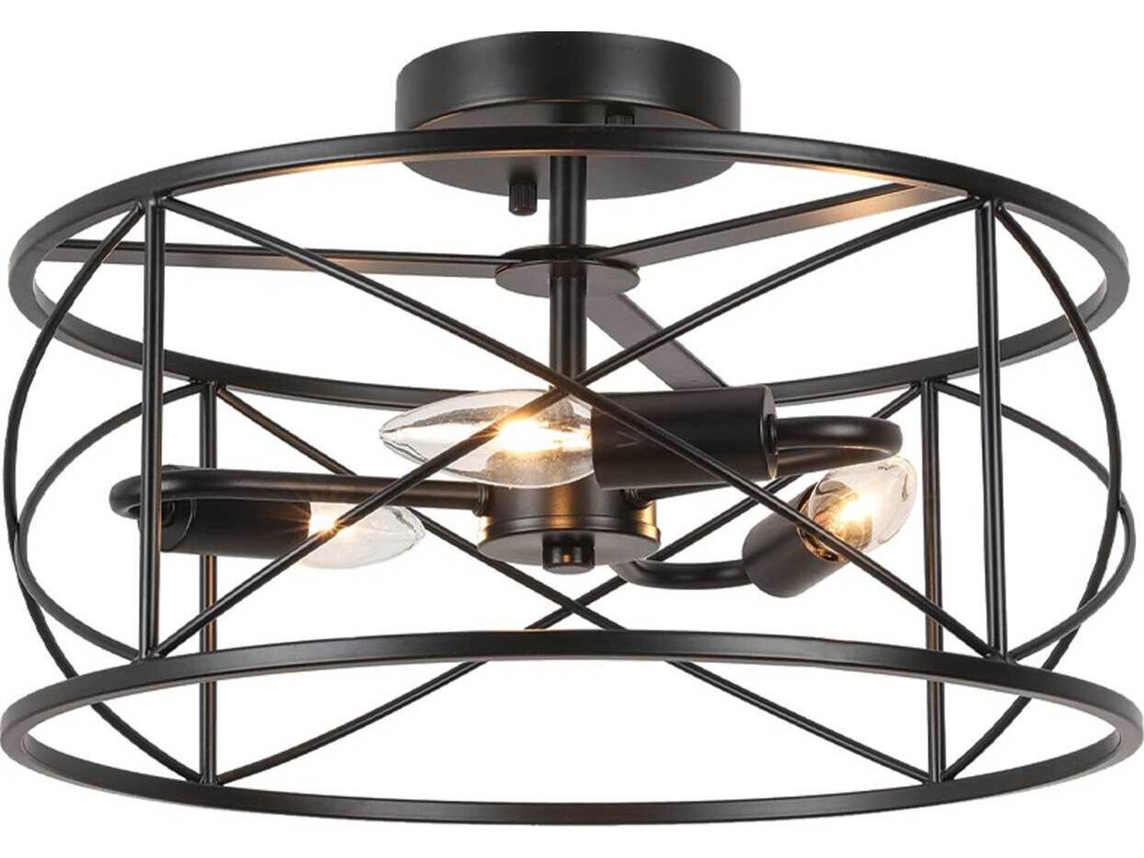 Dainolite Calah 3-Light Matte Black Geometric Semi Flush Mount