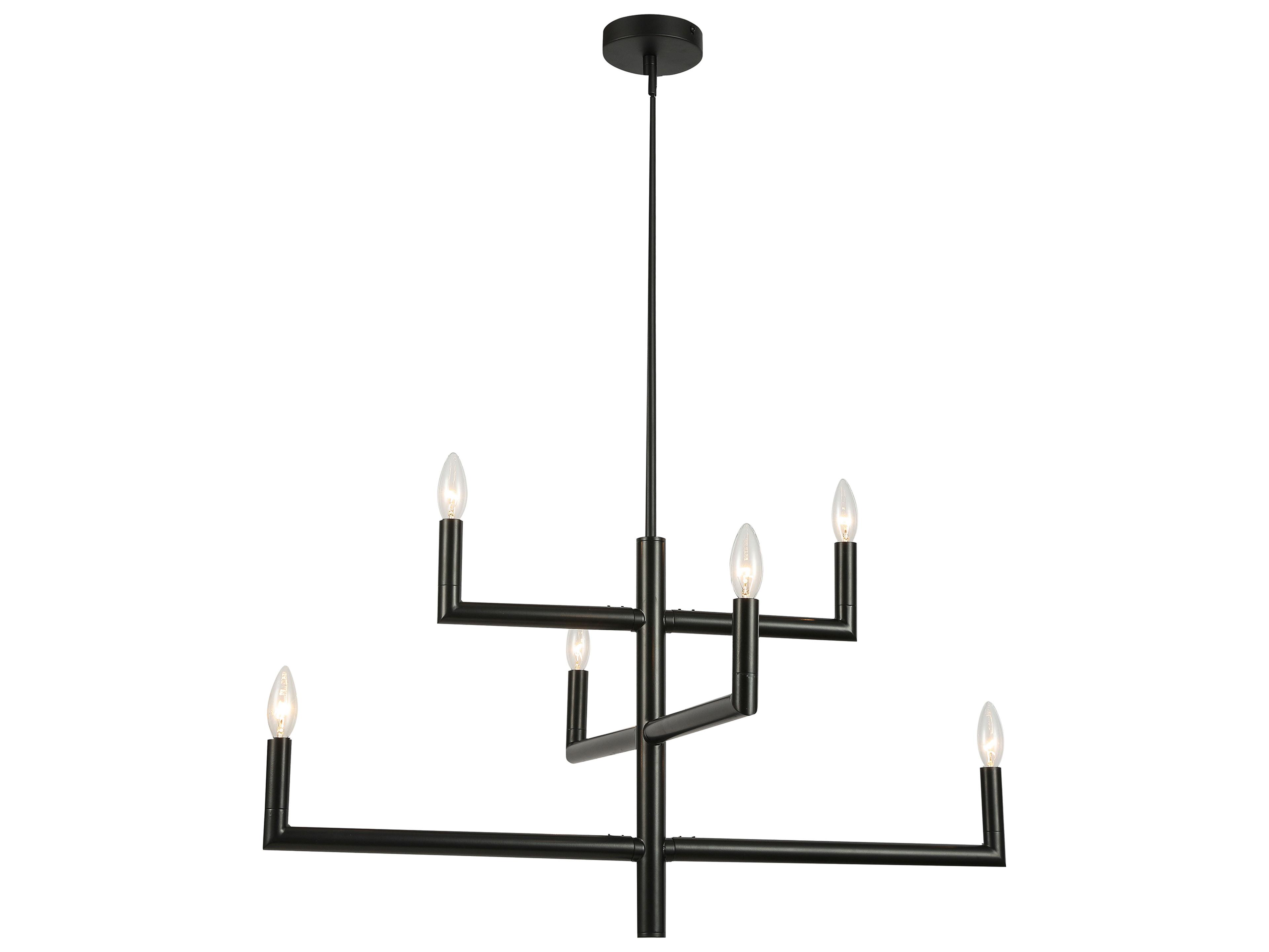 Dainolite Nora 6-Light Matte Black Linear Tiered Chandelier