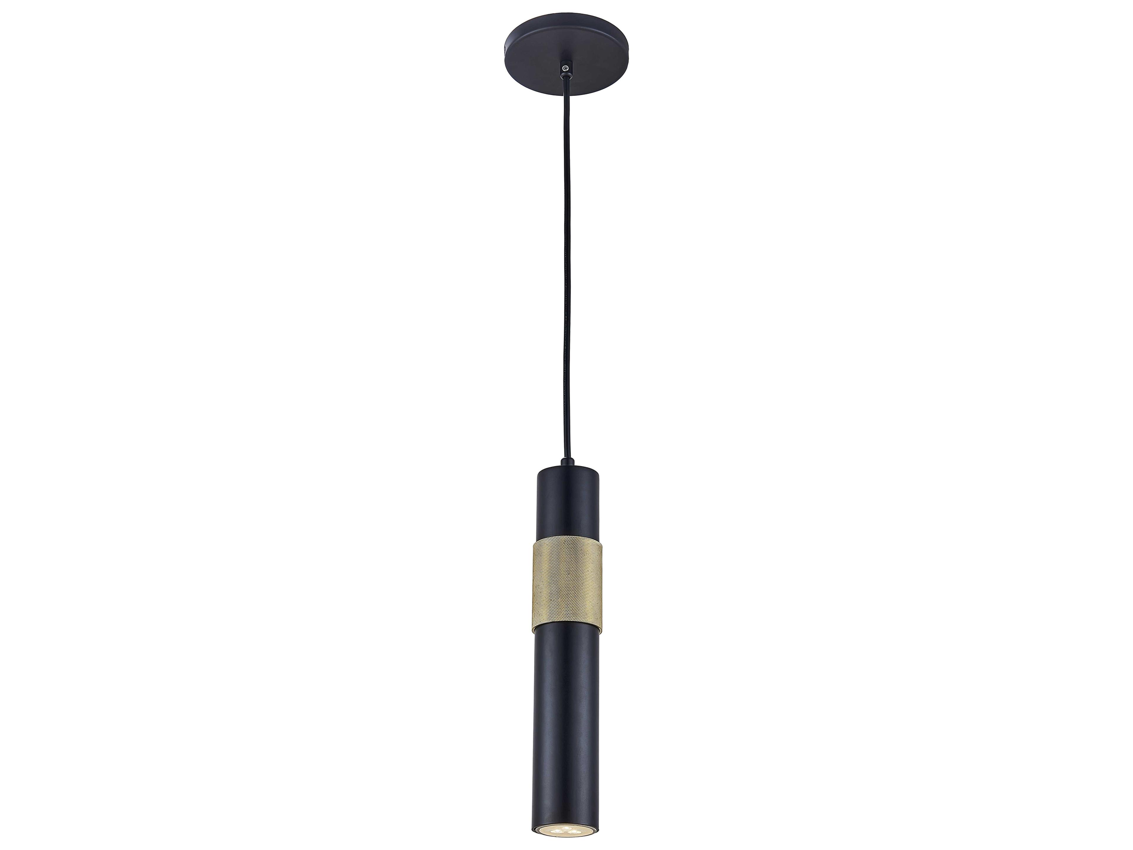 Dainolite Passwell 1-Light Matte Black Aged Brass Cylinder Mini Pendant