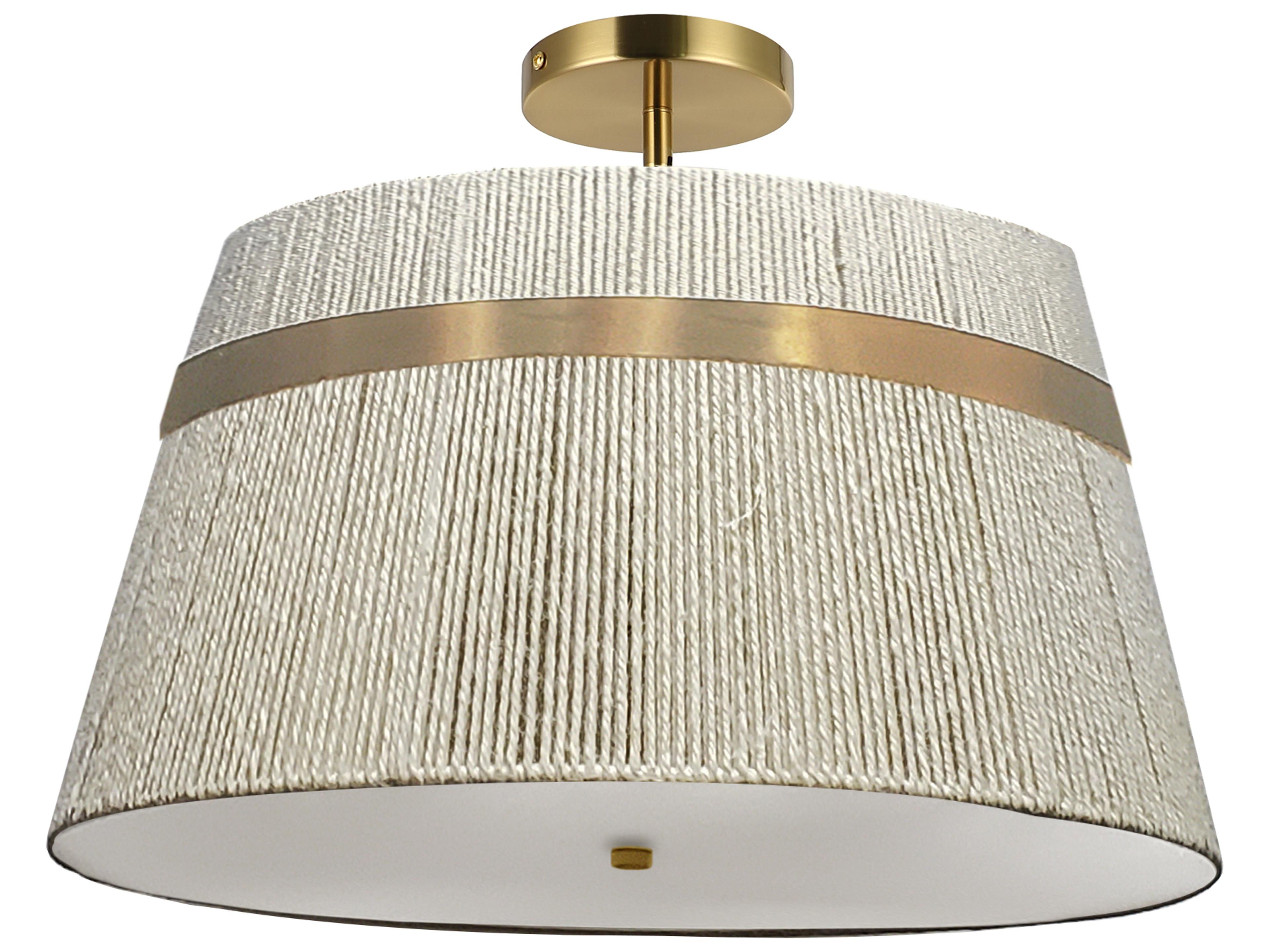 Dainolite Sylvie 3-Light Natural Aged Brass Off White Drum Semi Flush Mount