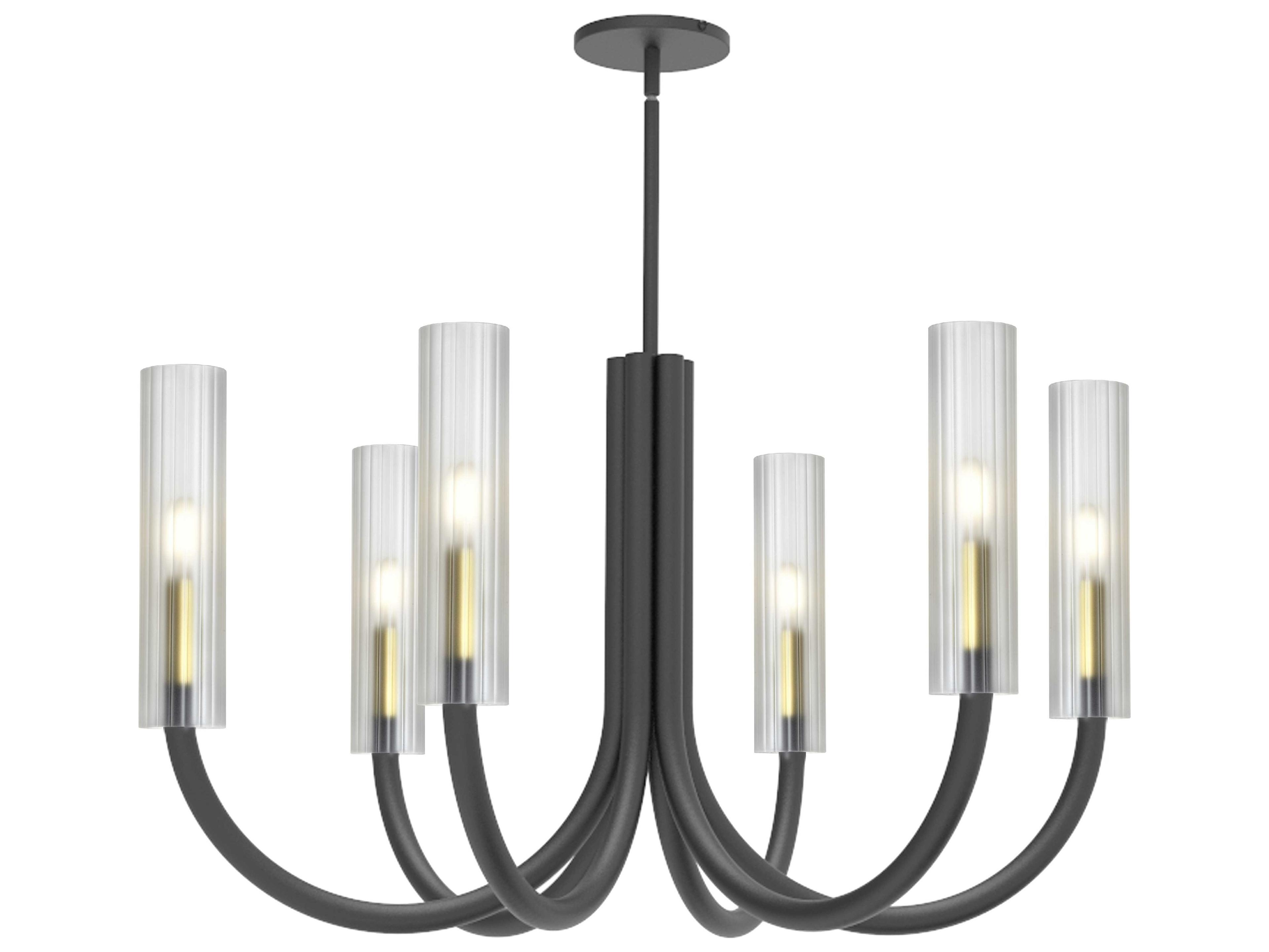 Dainolite Wand 6-Light Matte Black Aged Brass Cylinder Chandelier