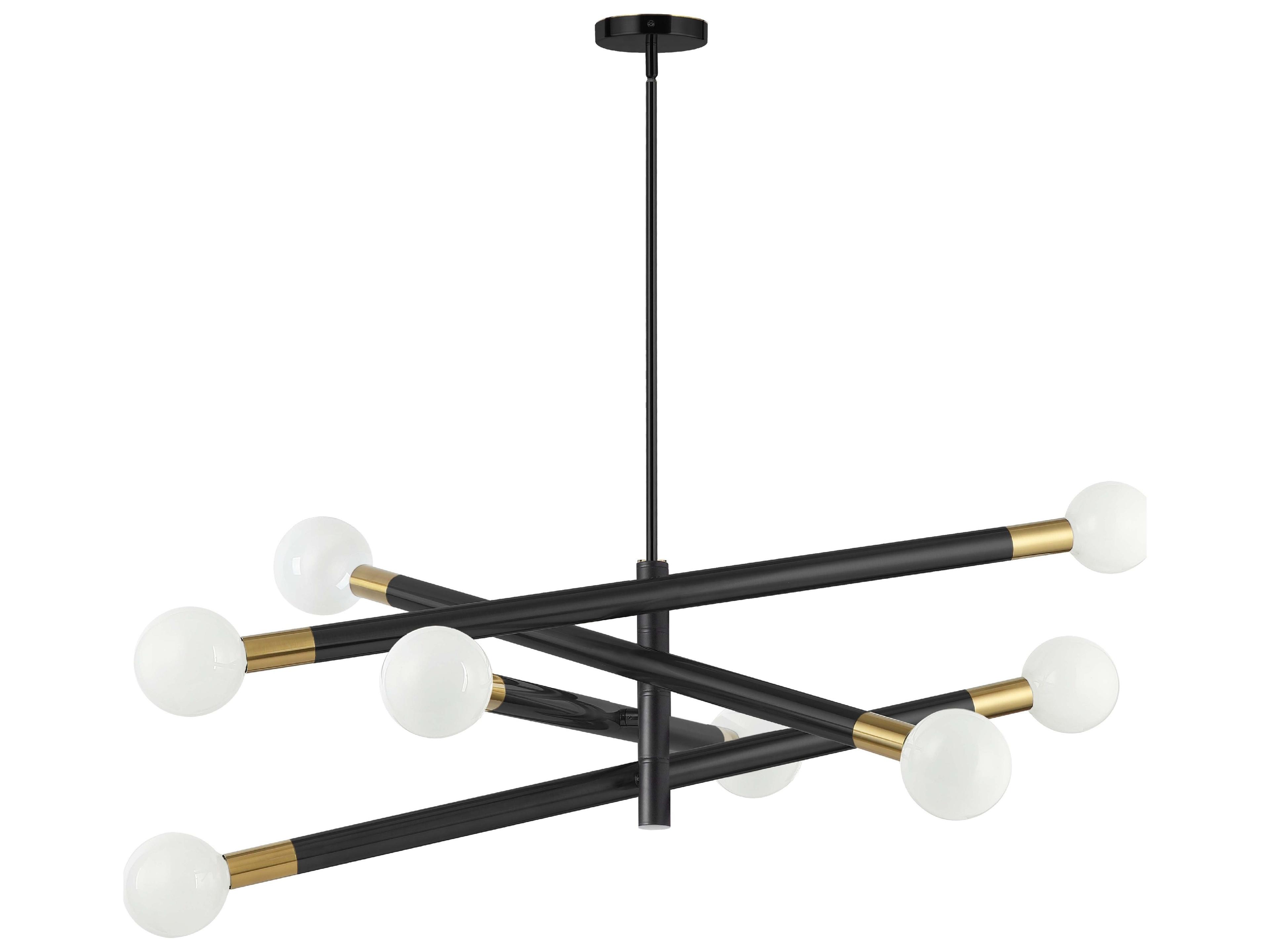 Dainolite Wand 8-Light Matte Black Aged Brass Linear Tiered Chandelier