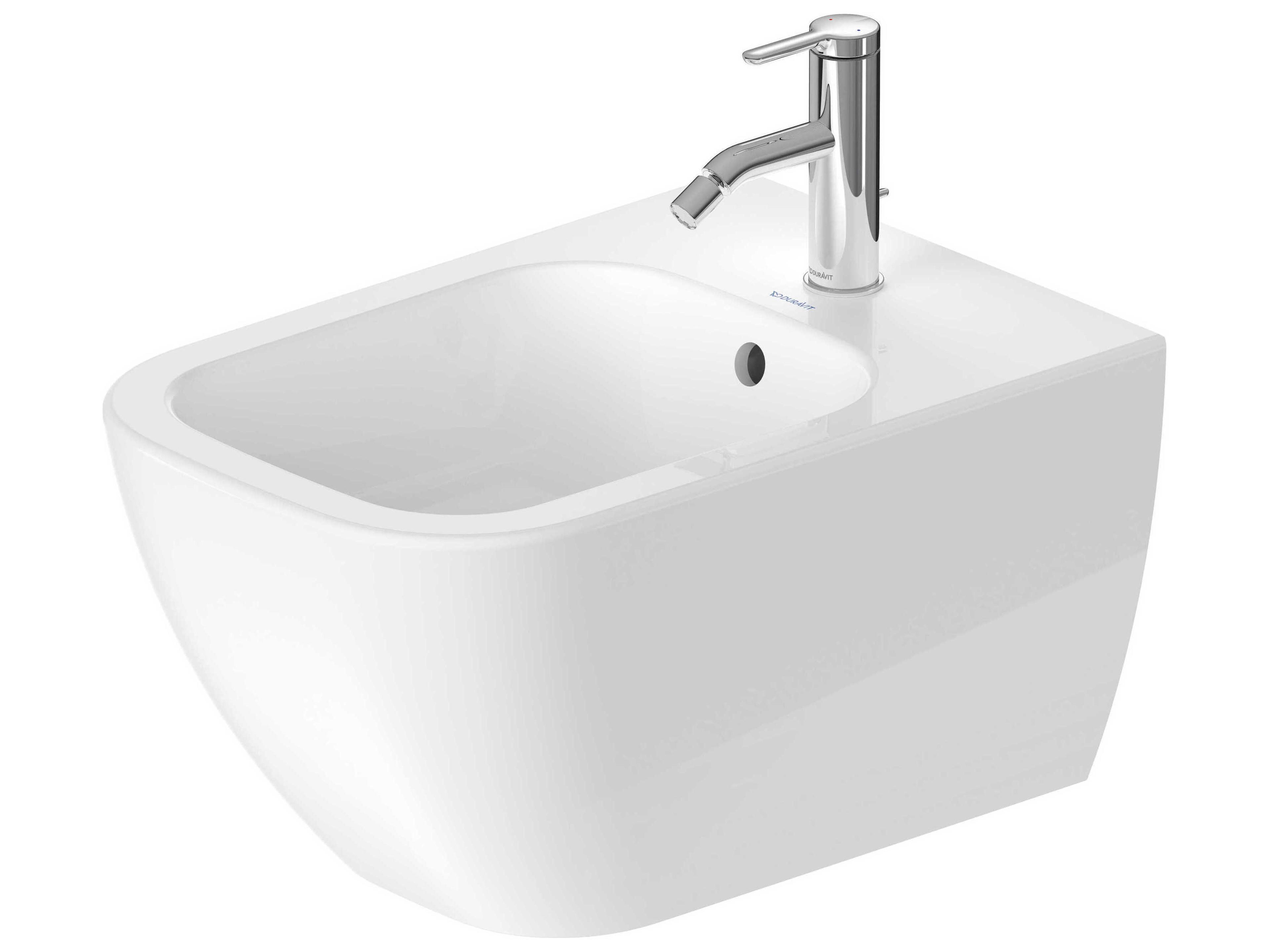Duravit Happy D.2 14'' White High Gloss Wall-Mounted Bidet with 1 Faucet Hole