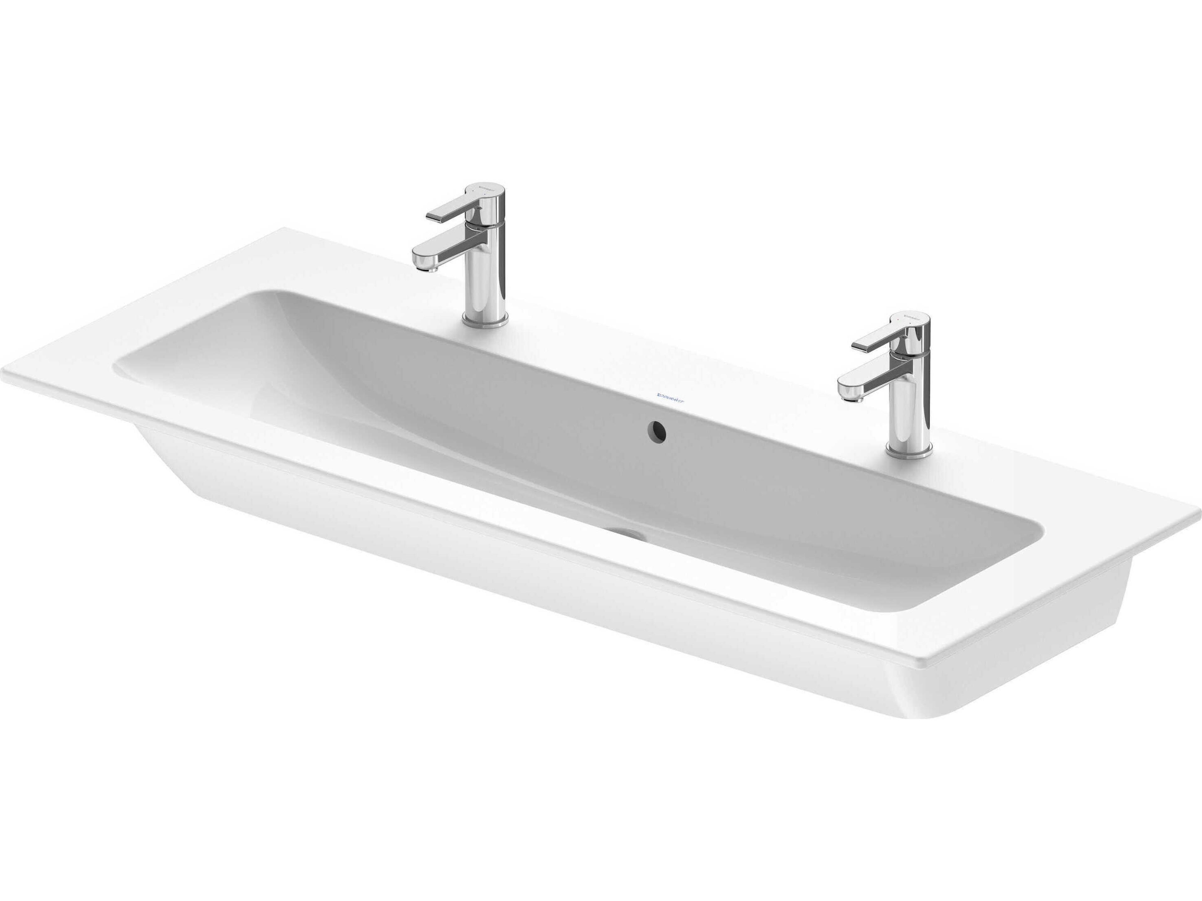 Duravit Me By Starck 48'' Ceramic White High Gloss Sink with 2 Faucet Hole
