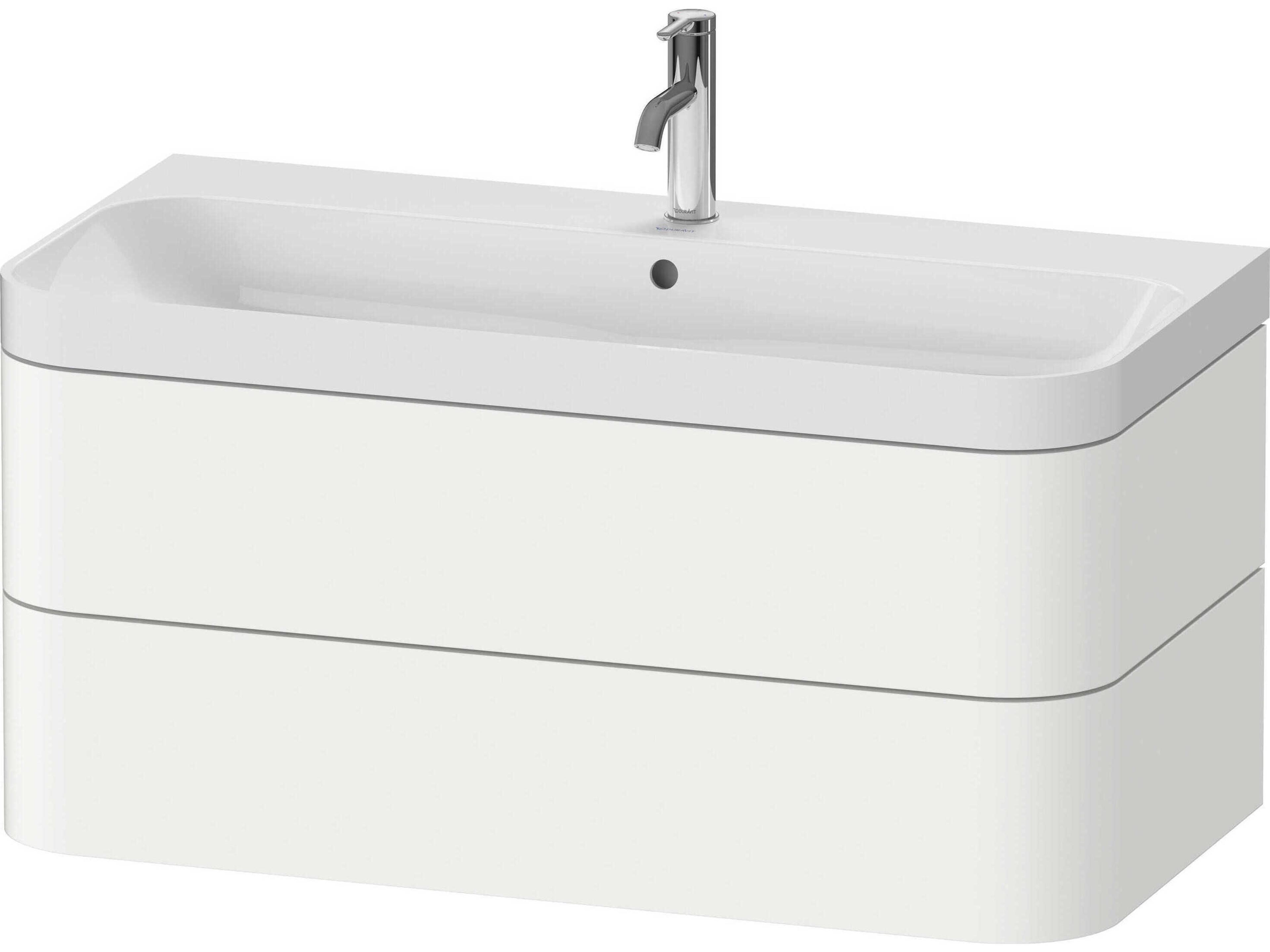 Duravit Happy D.2 38'' White Satin Matt Wall-Mounted Set of Sink and Vanity with 1 Faucet Hole