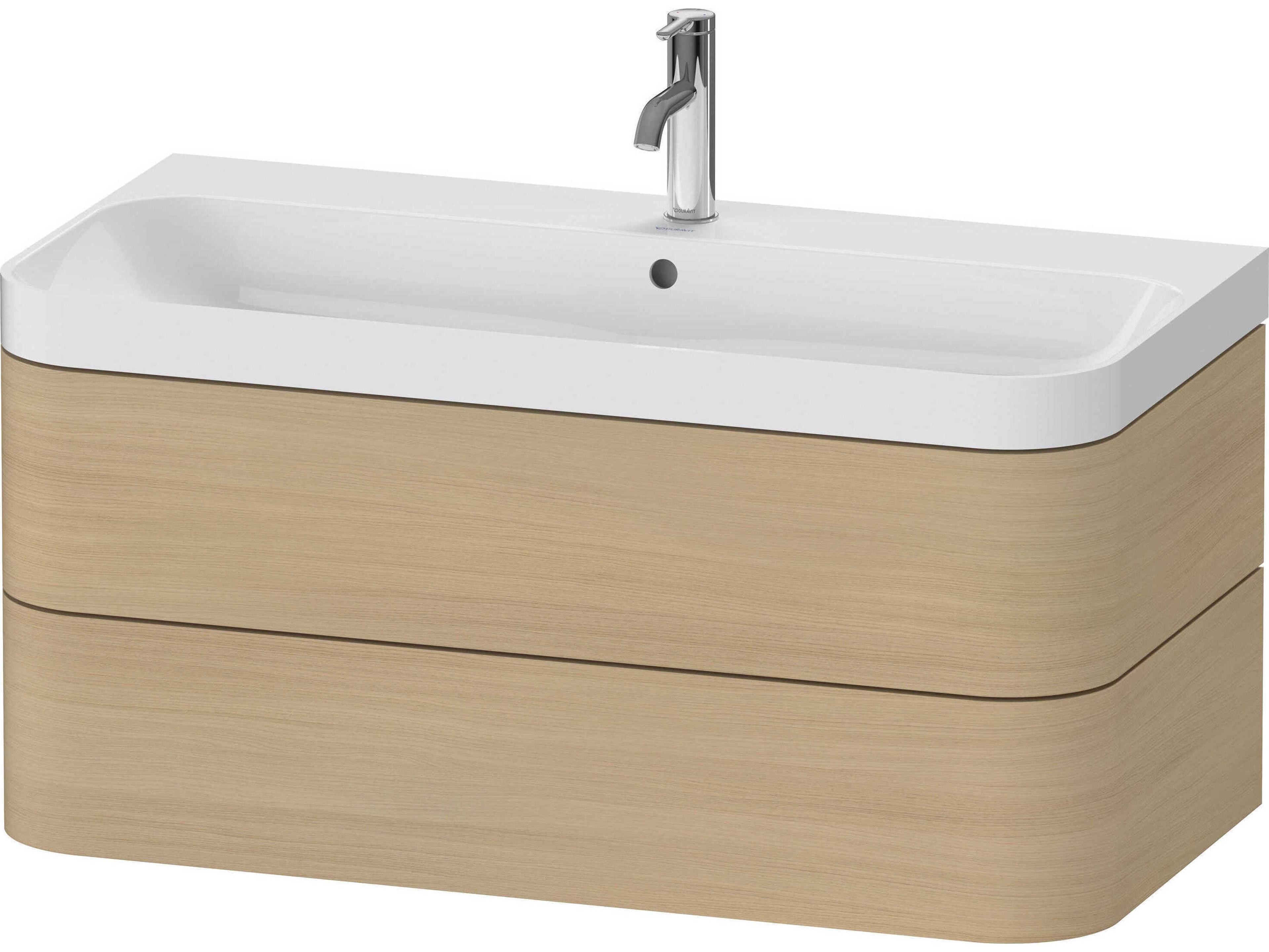 Happy D.2 38'' Mediterranean Oak Matt Wall-Mounted Set of Sink and Vanity with 1 Faucet Hole