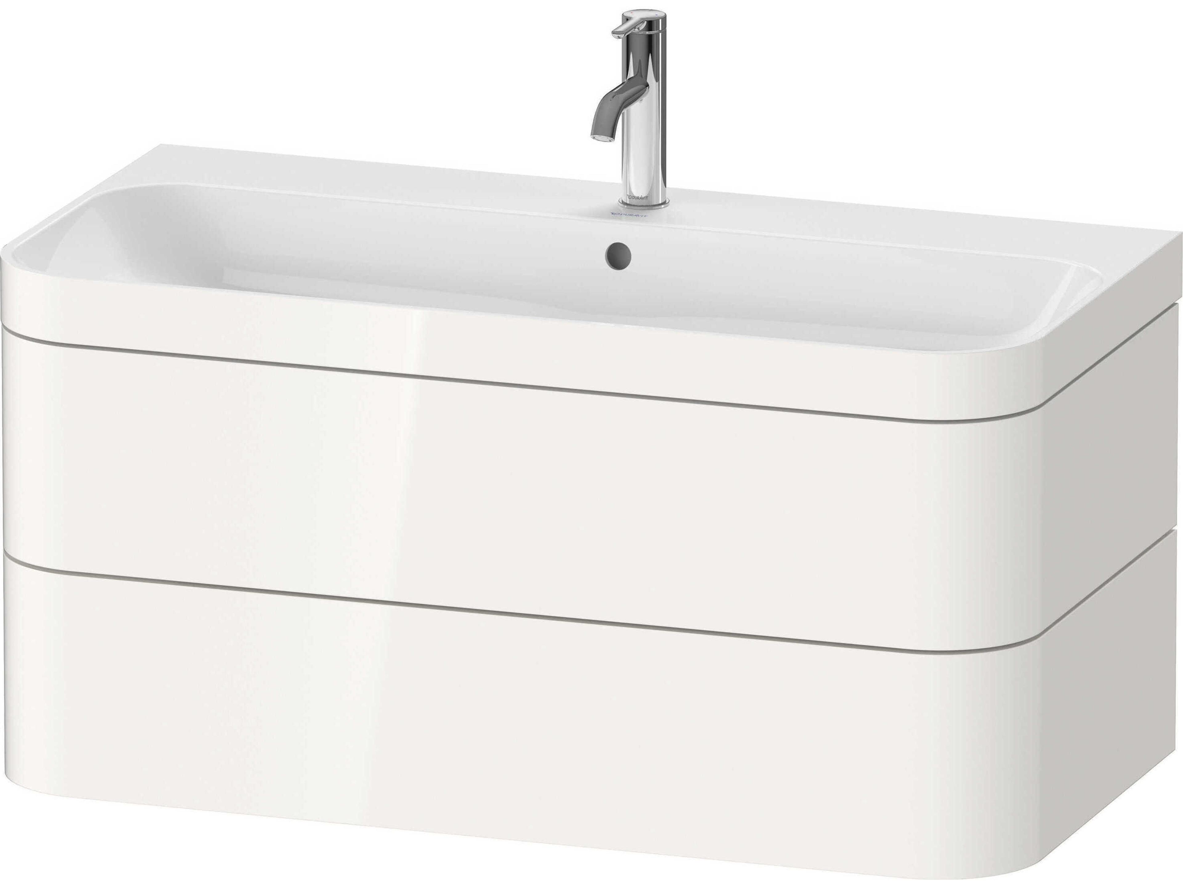 Happy D.2 38'' White High Gloss Rectangular Wall-Mounted Set of Sink and Vanity with 1 Faucet Hole
