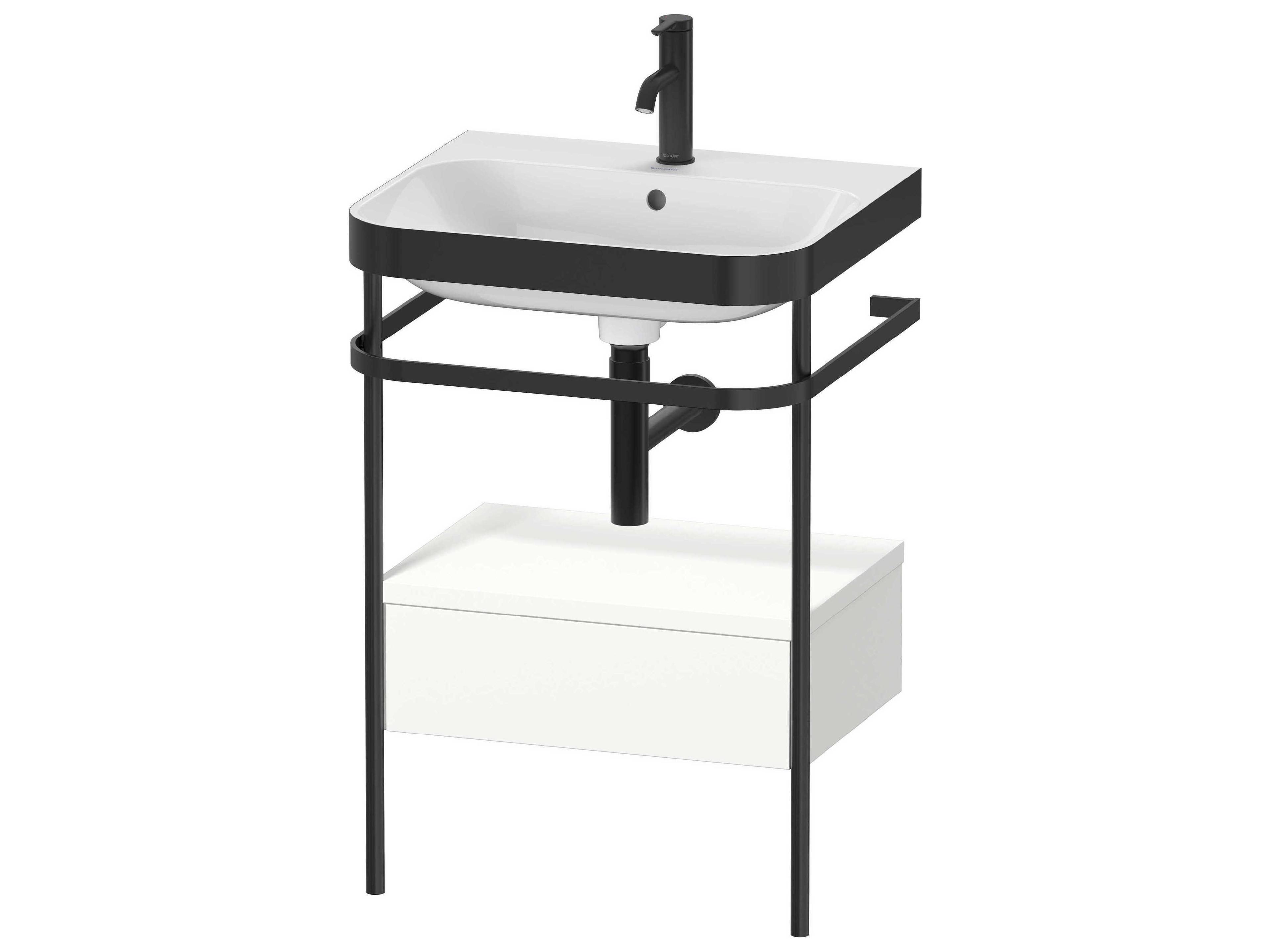 Happy D.2 23'' White Satin Matt Set of Sink and Console with 1 Faucet Hole