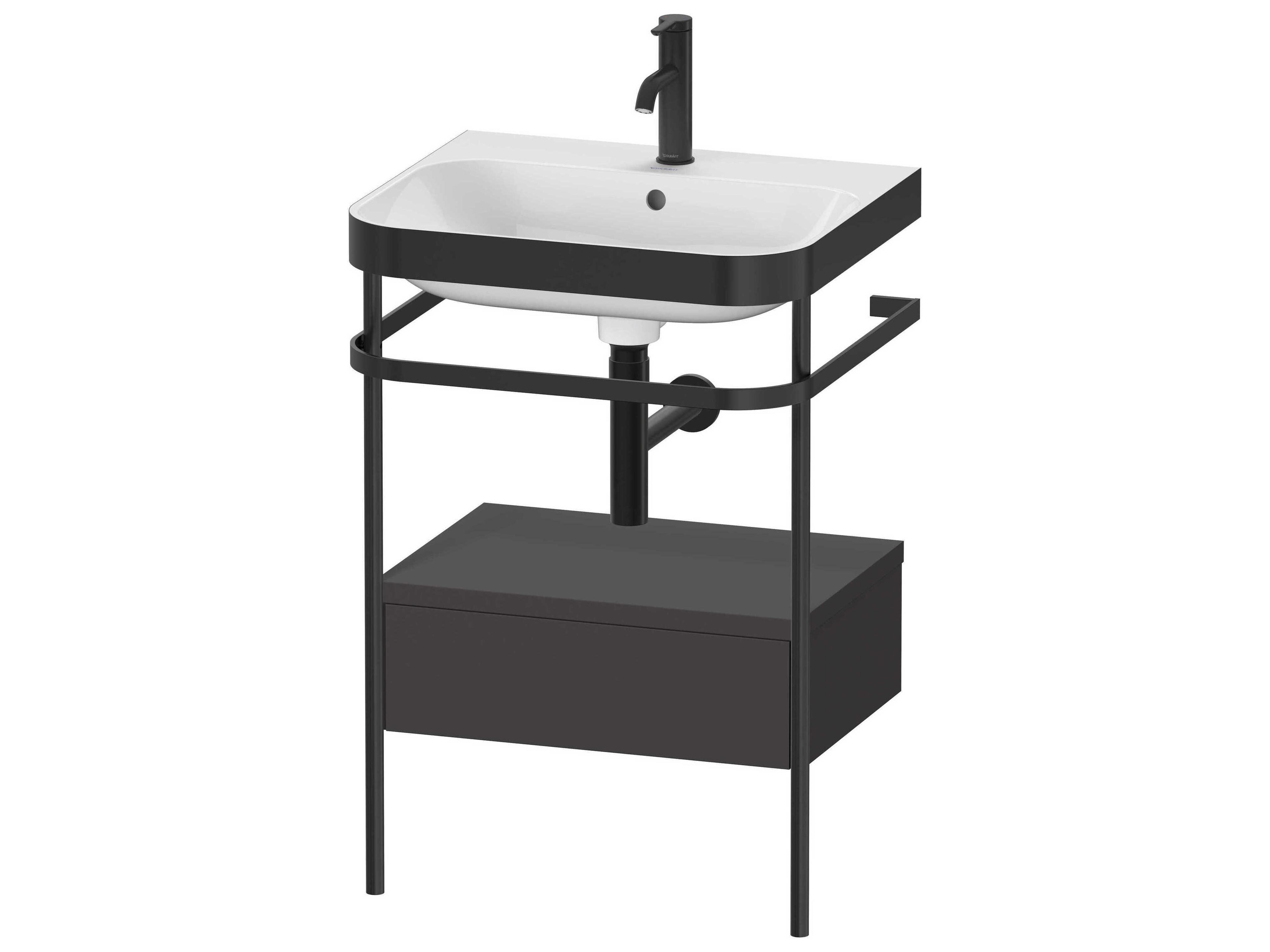 Duravit Happy D.2 23'' Graphite Super Matt Set of Sink and Console with 1 Faucet Hole