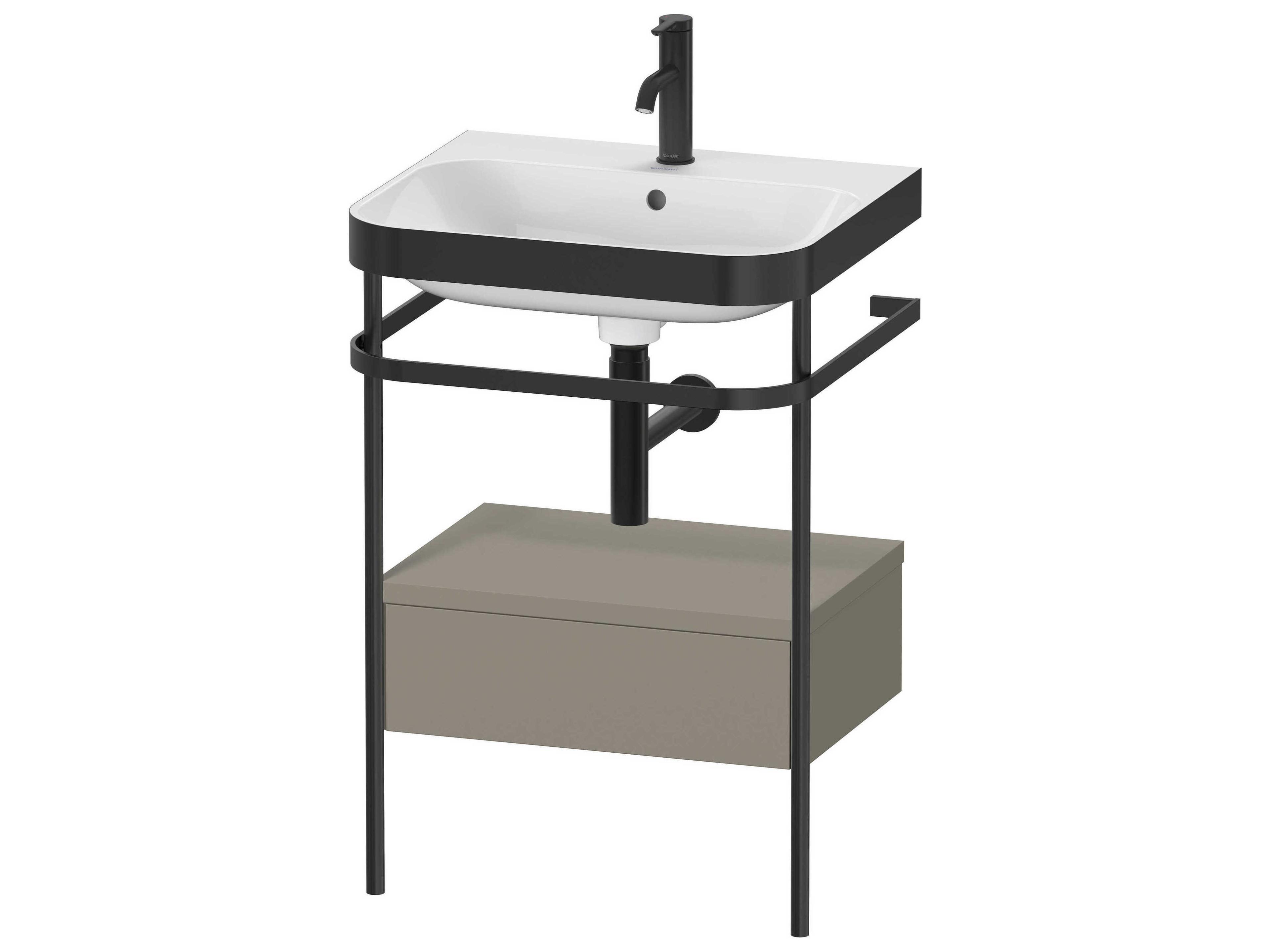 Duravit Happy D.2 23'' Stone Gray Satin Matt Set of Sink and Console with 1 Faucet Hole