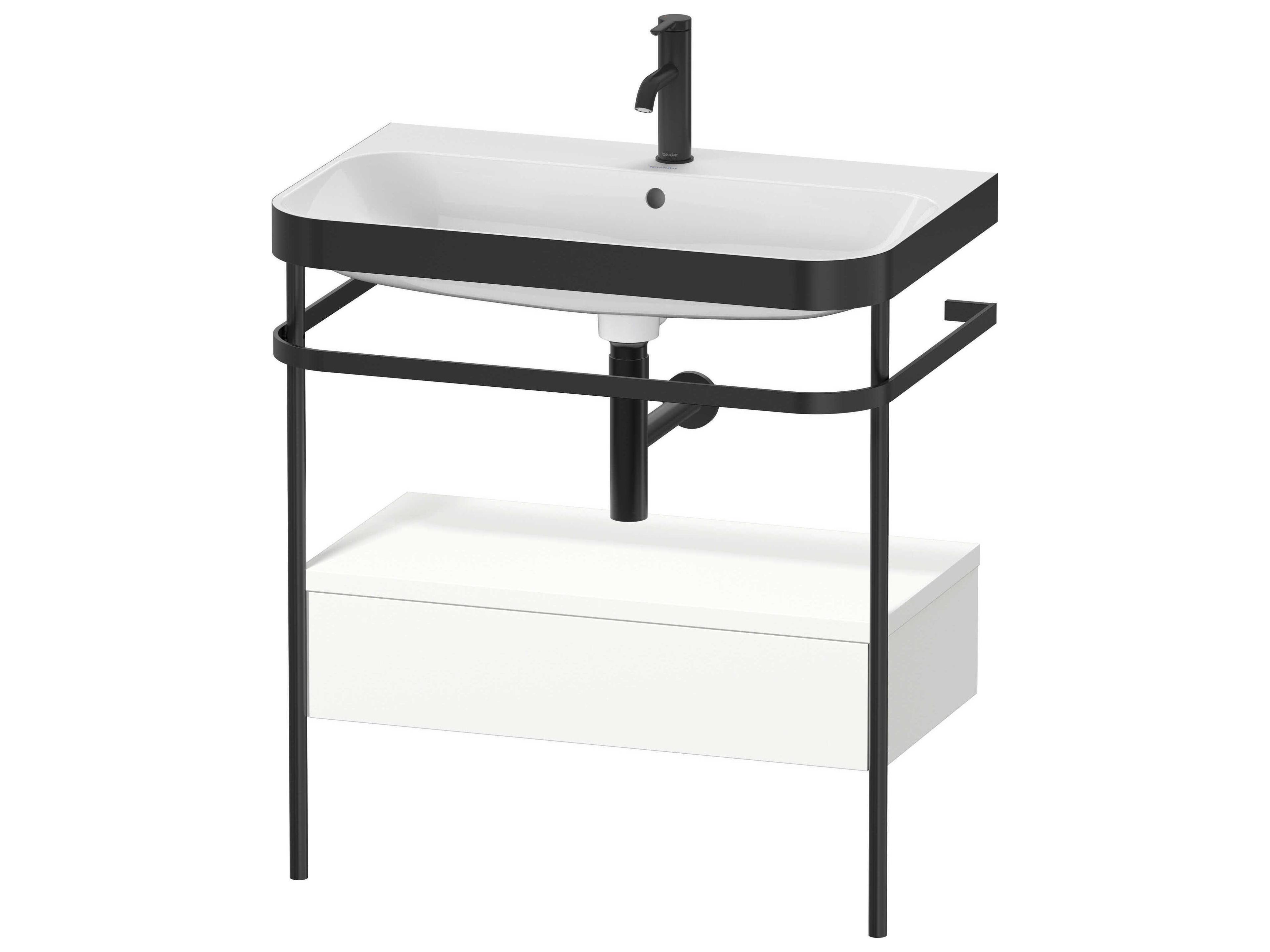 Happy D.2 31'' White Satin Matt Set of Sink and Console with 1 Faucet Hole