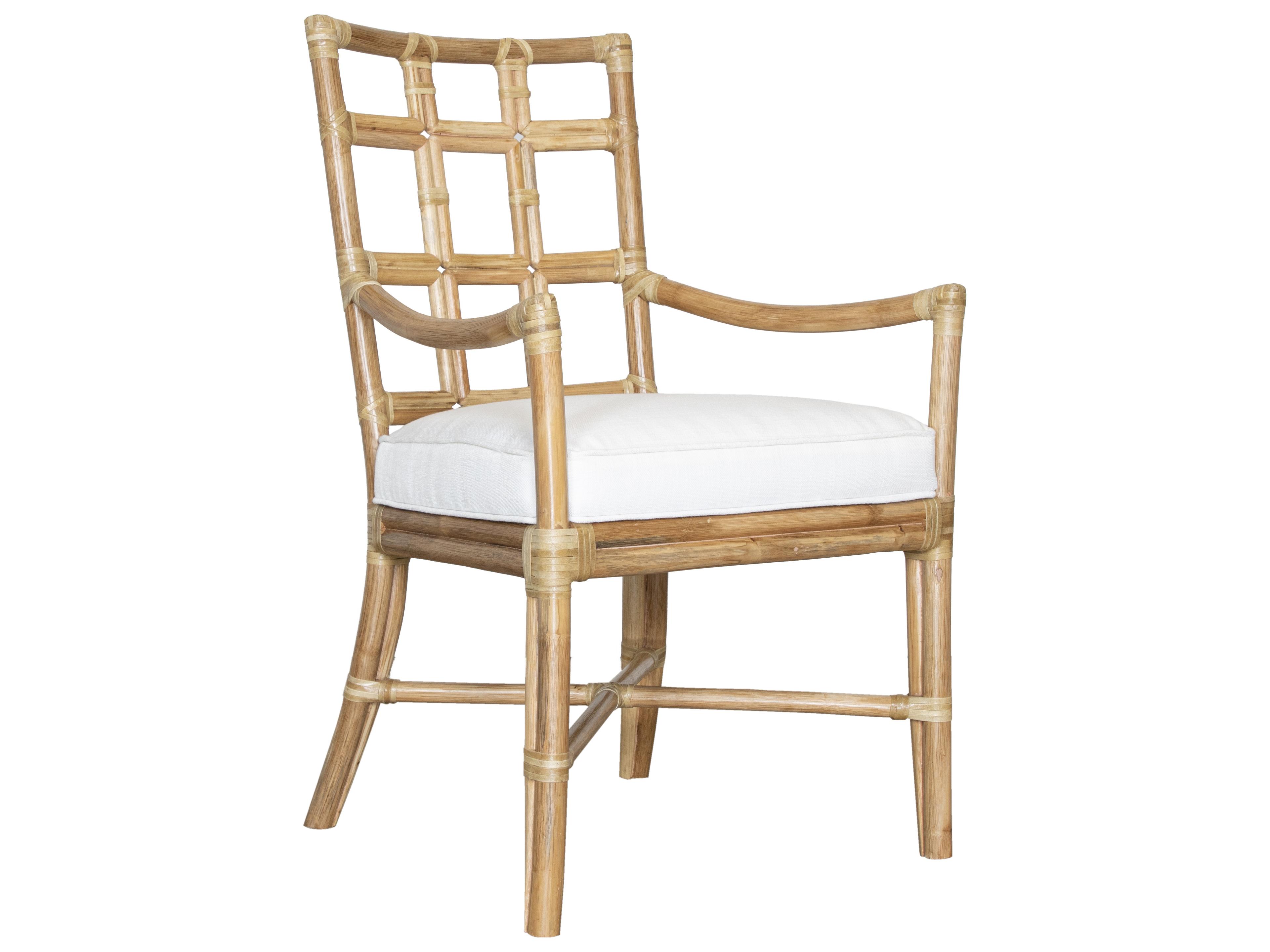 Seville Rattan Natural Upholstered Arm Dining Chair