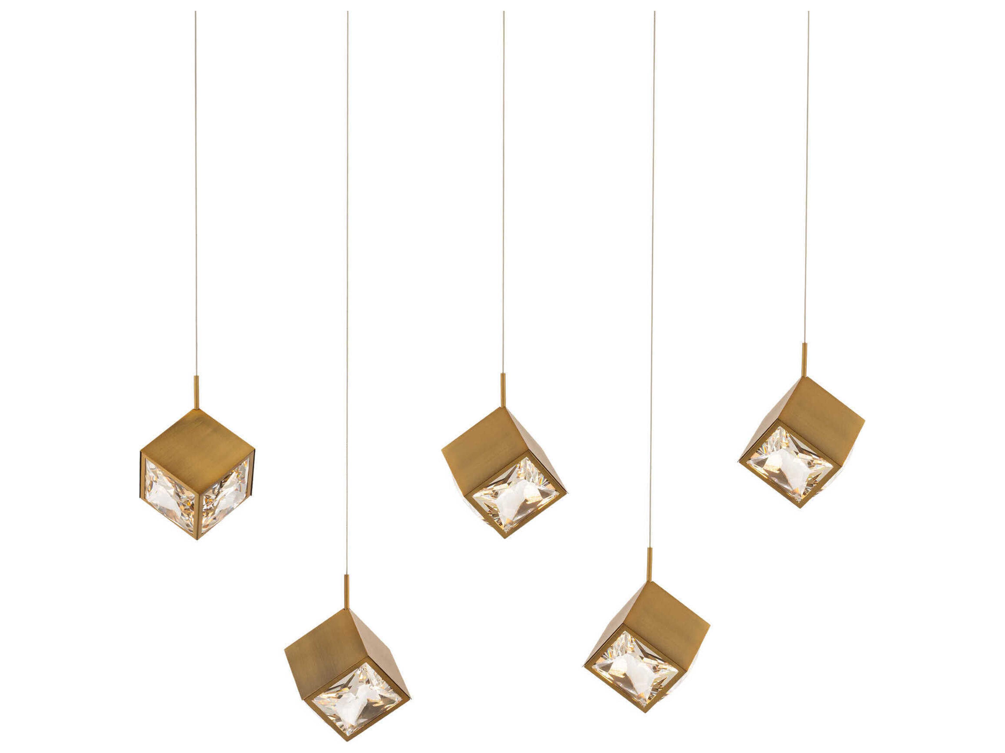 dweLED by WAC Lighting Ice Cube 5-Light Aged Brass Geometric Island Pendant