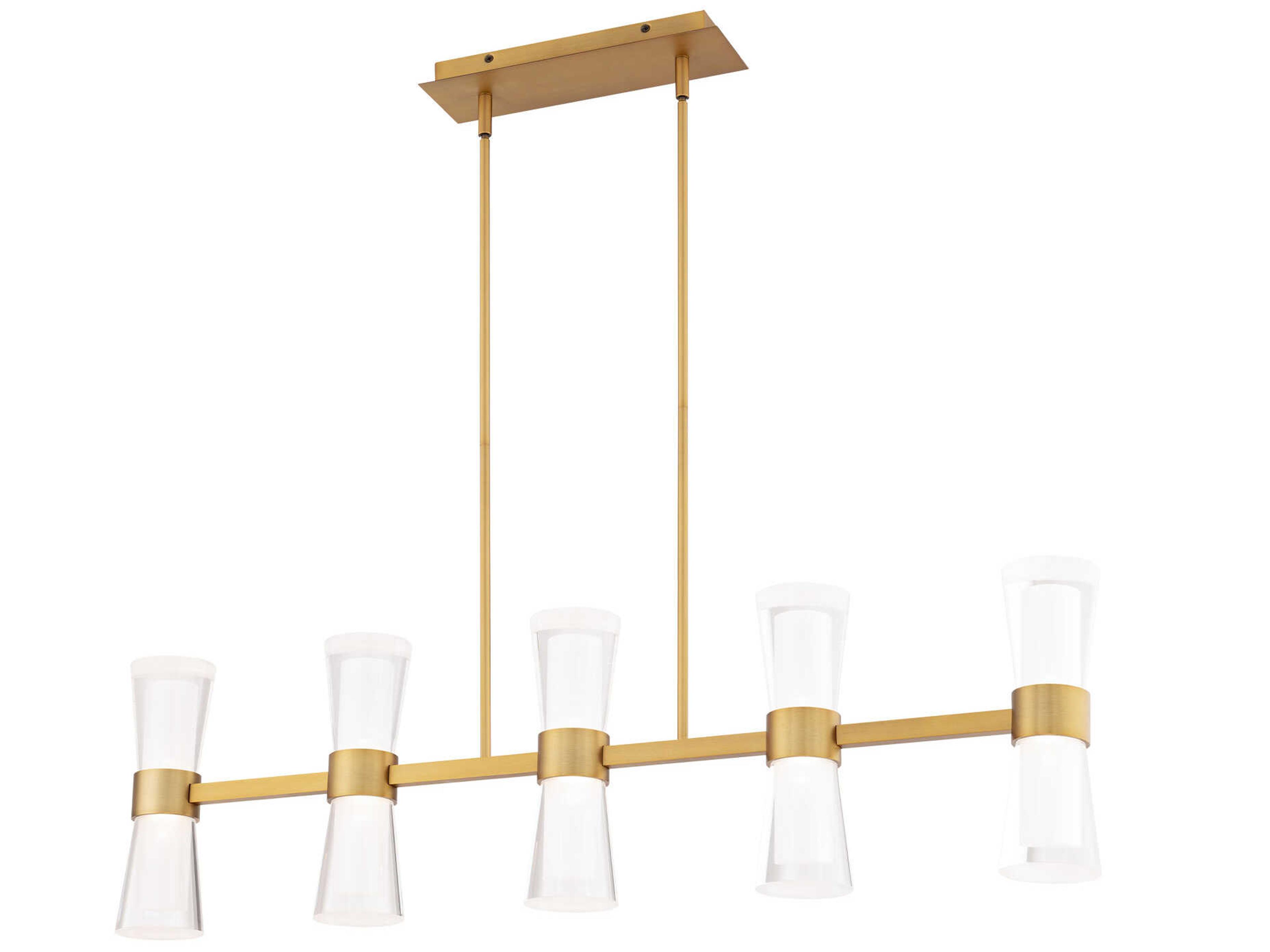 dweLED by WAC Lighting Hourglass 5-Light Aged Brass Linear Island Pendant