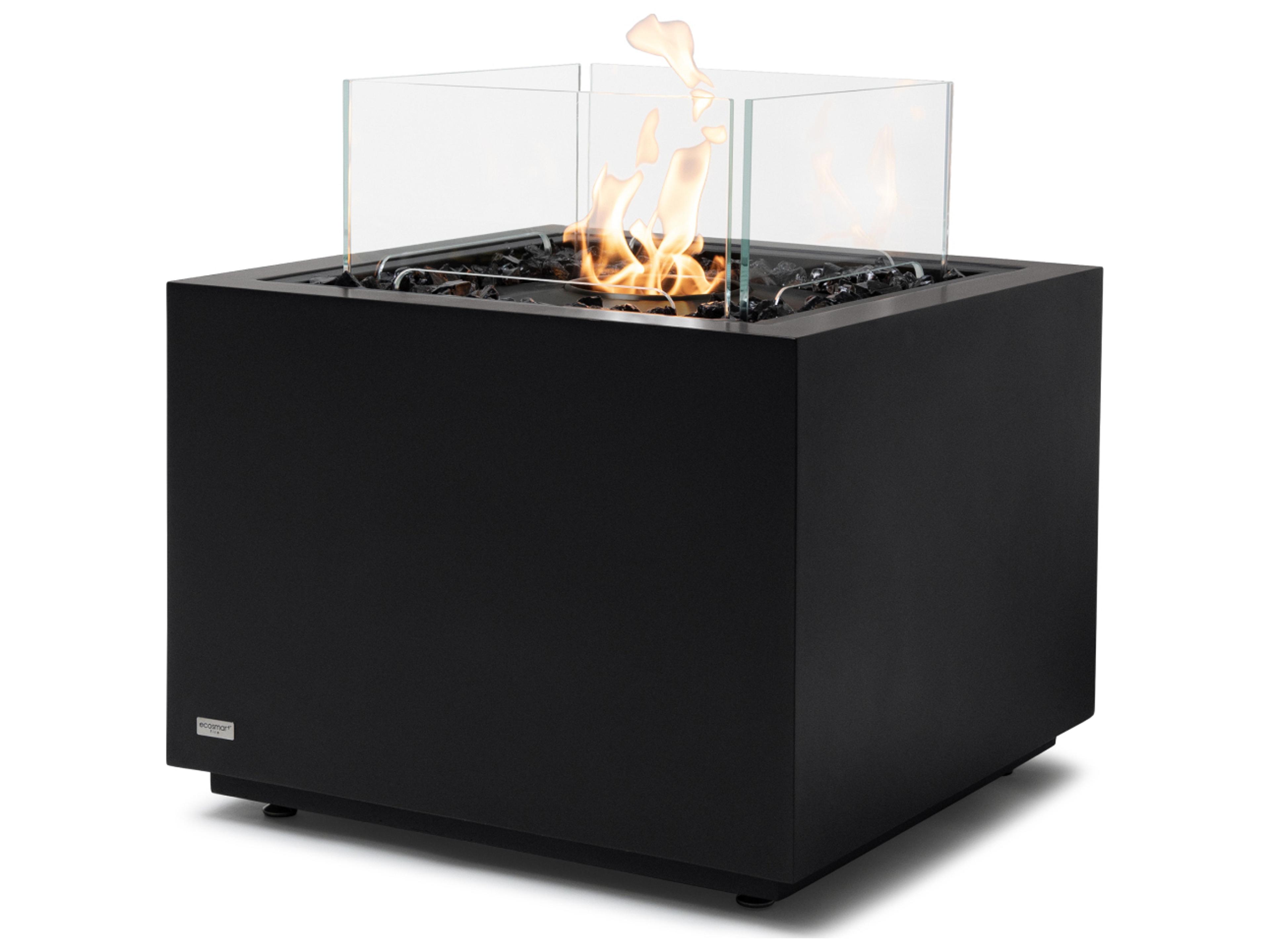 EcoSmart Fire Sidecar Square Outdoor Fire Pit Table with Ethanol Burner Black