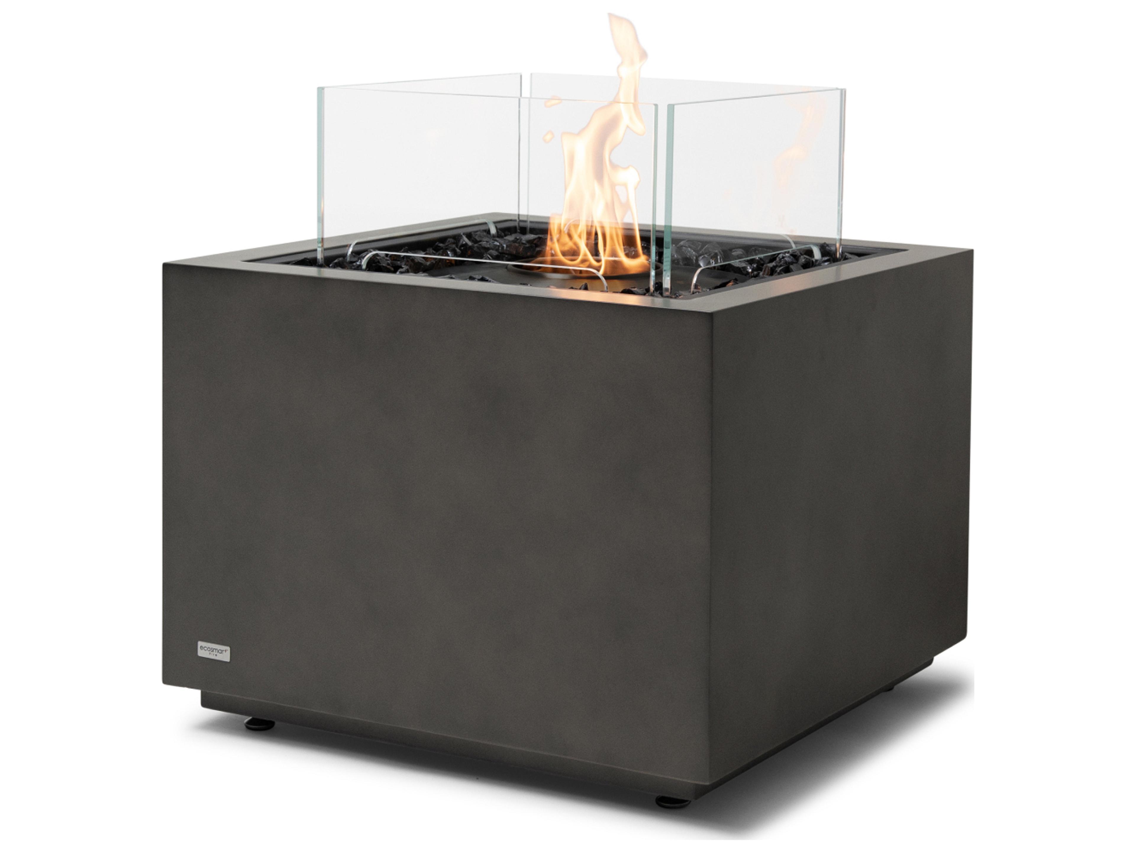 EcoSmart Fire Sidecar Square Outdoor Fire Pit Table with Ethanol Burner Black