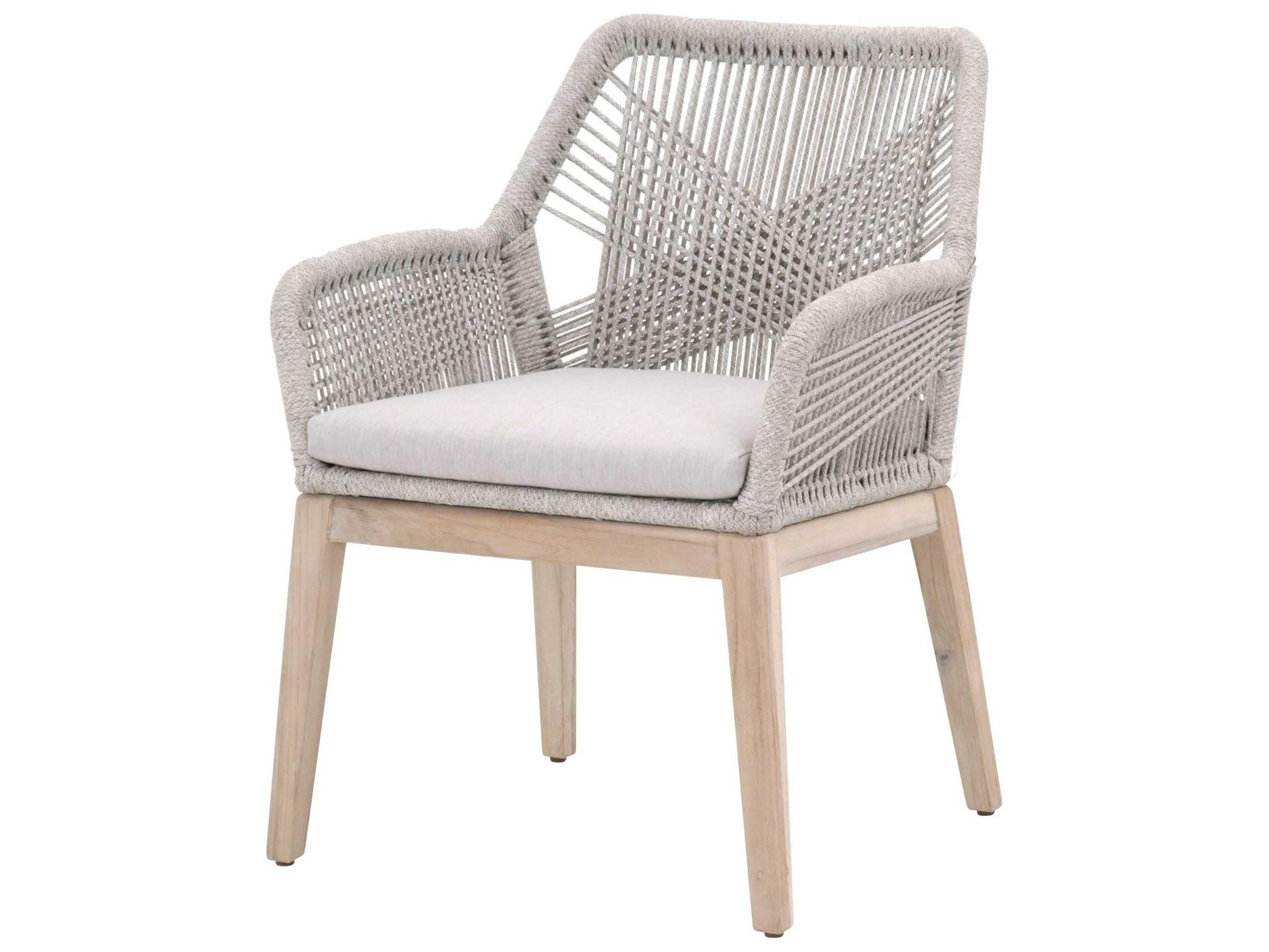 Essentials for Living Outdoor Woven Rope Taupe & White Flat Rope / Pumice Aluminum Wood Cushion Dining Chair Set of 2