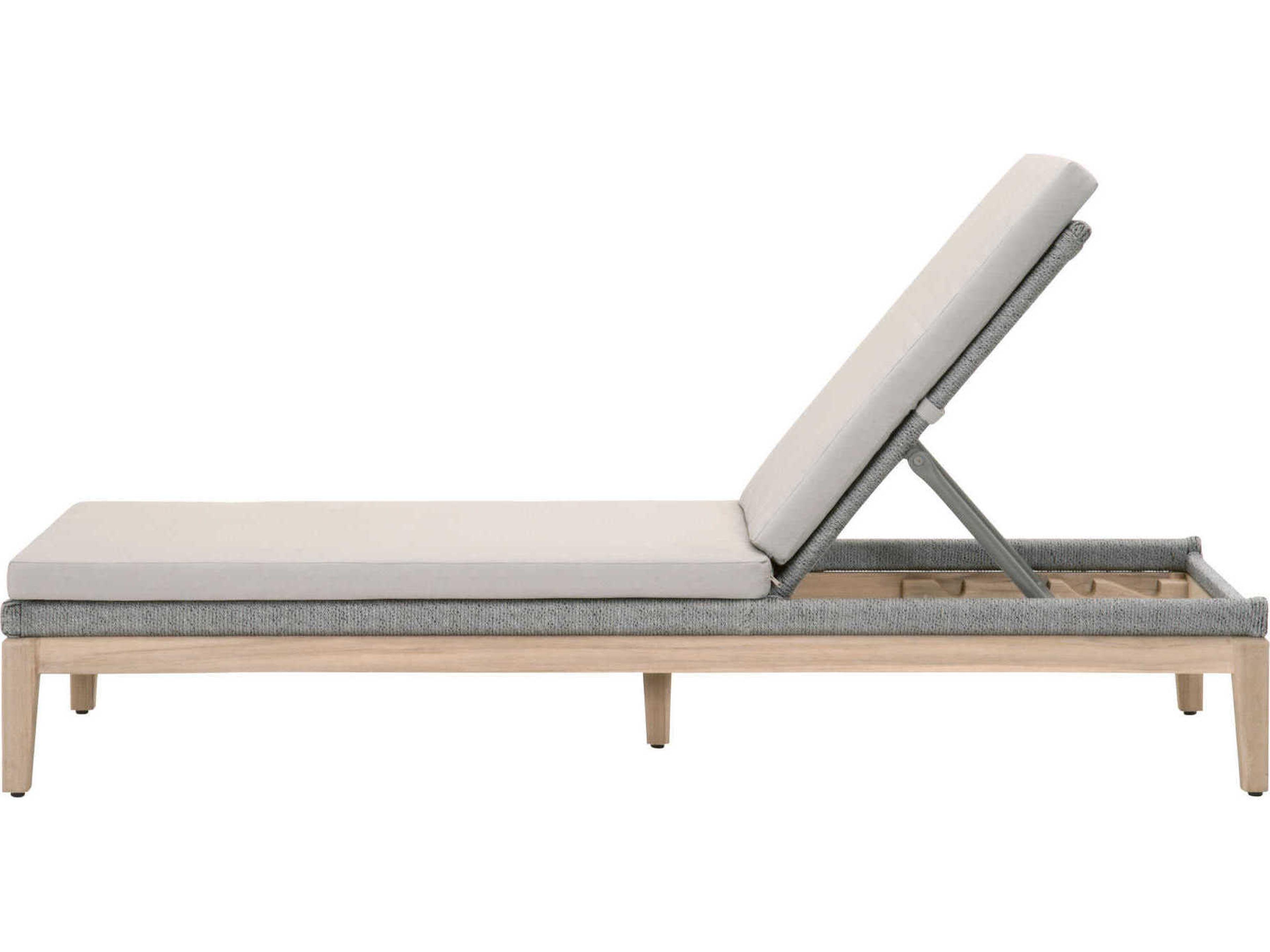 Luxecor Respite Outdoor Rope Taupe & White Flat with Gray Teak Chaise Lounge Performance Pumice Cushion