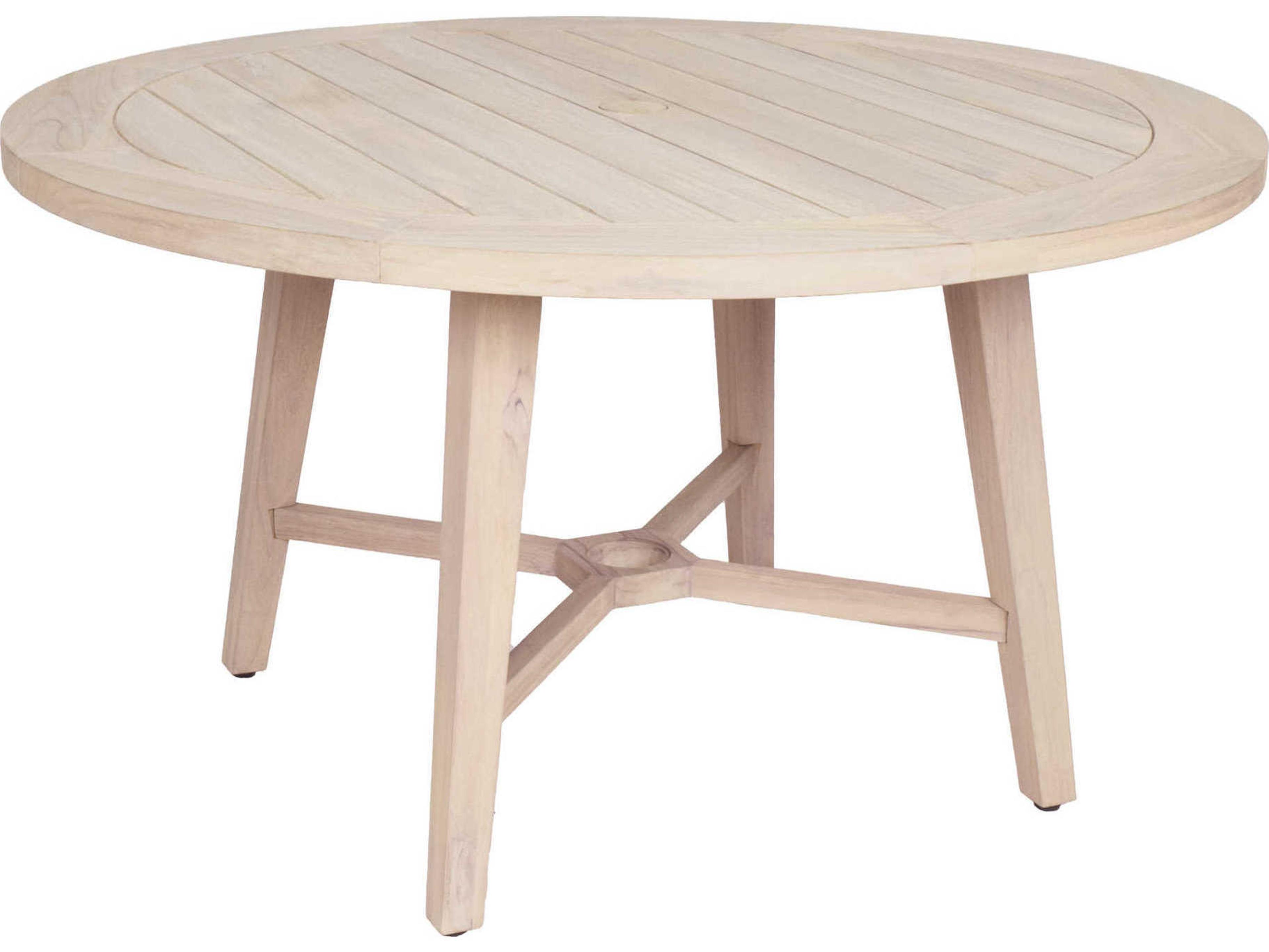 Essentials for Living Outdoor Woven Gray Teak Round Dining Table with Umbrella Hole