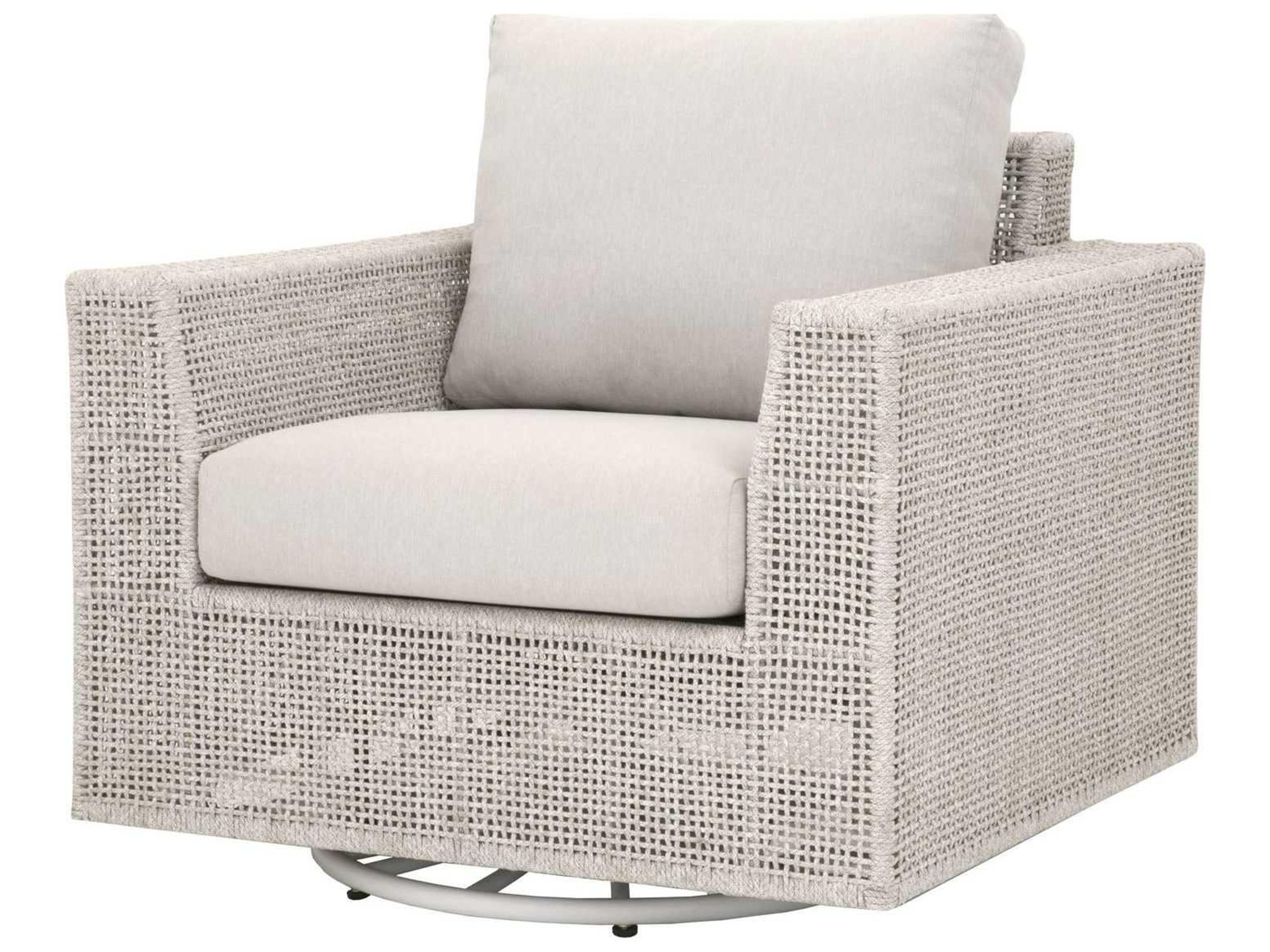 Luxecor Respite Outdoor Rope Taupe & White Flat / Pumice Aluminum Cushion Swivel Rocker Lounge Chair