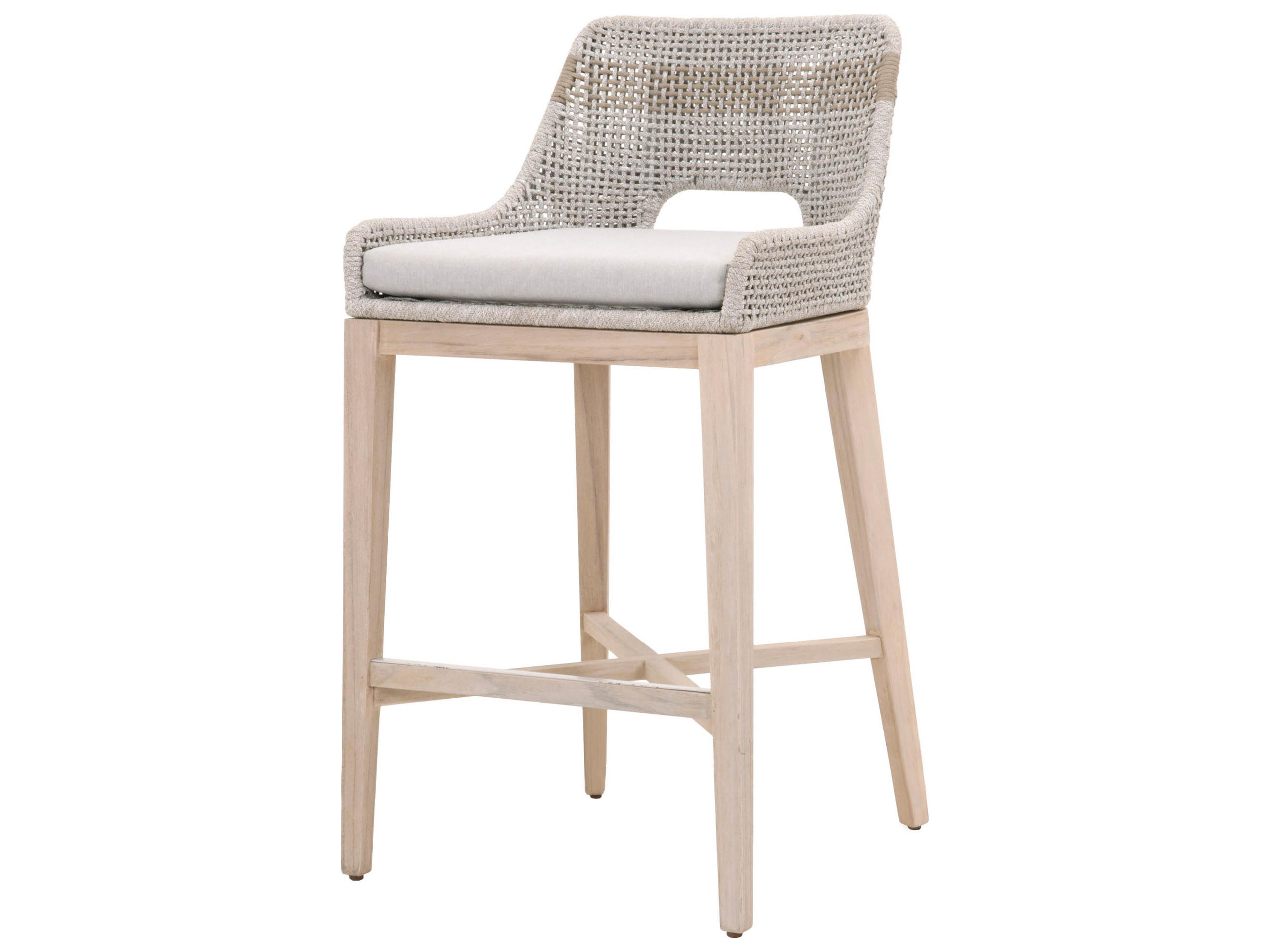 Essentials for Living Outdoor Woven Rope White Taupe Tapestry Bar Stool with Pumice Cushion