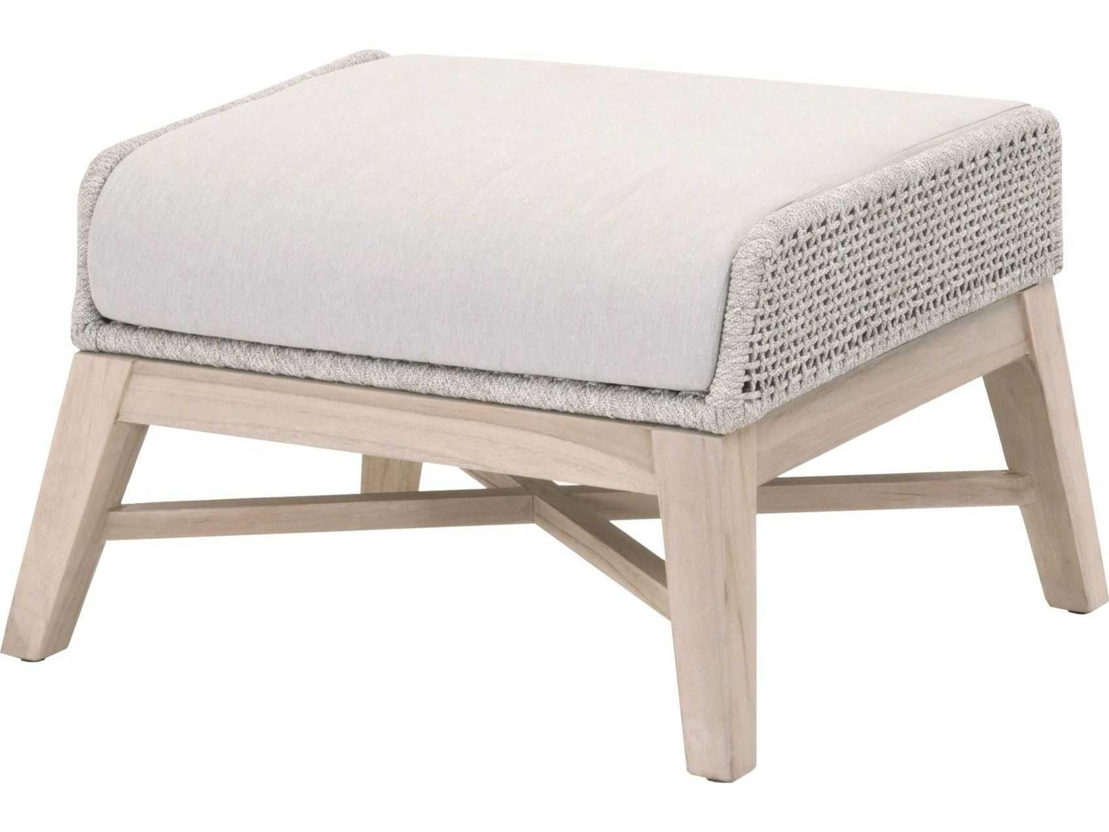 Essentials for Living Outdoor Woven Rope Taupe & White Flat / Pumice Cushion Ottoman