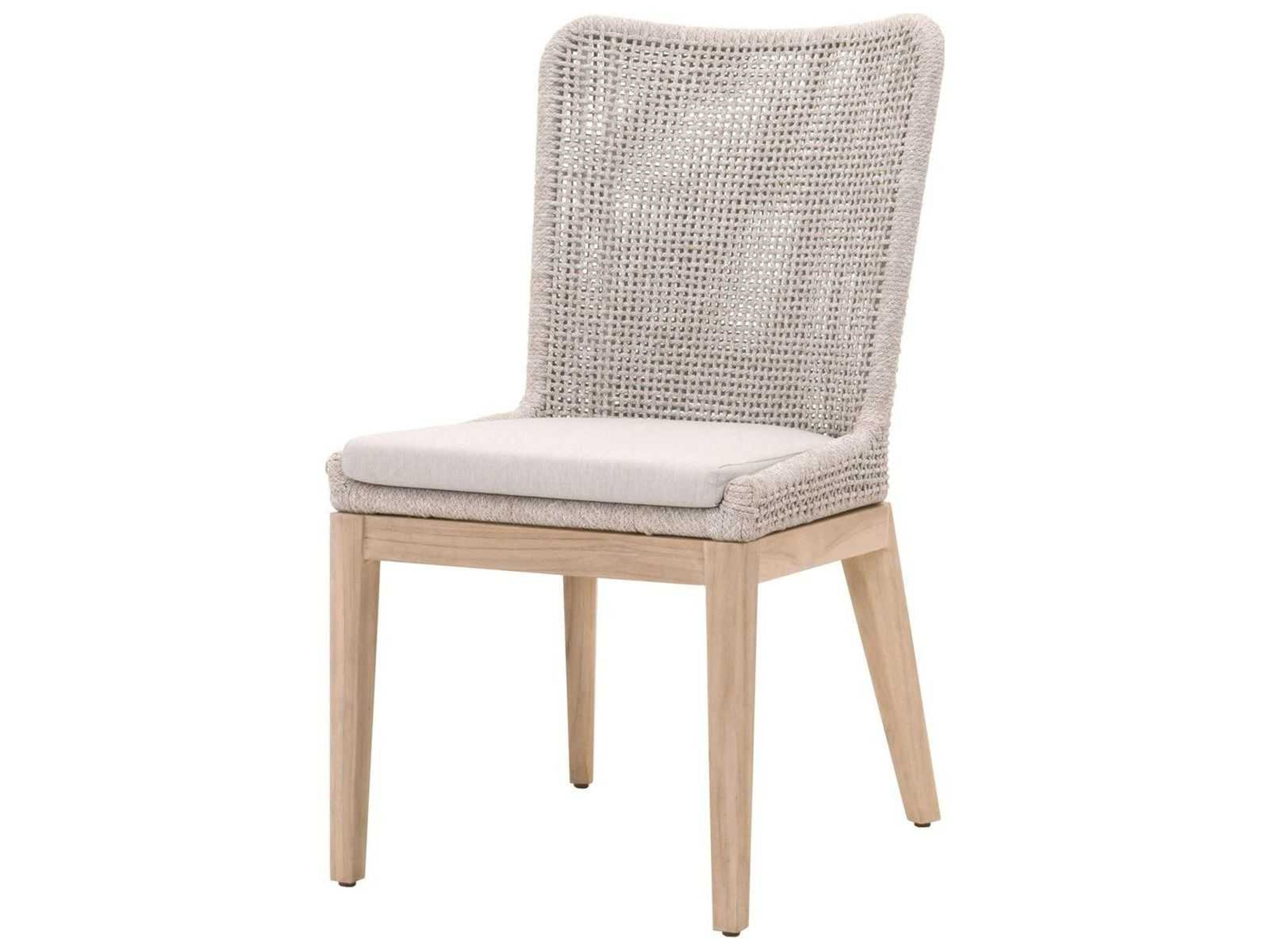 Essentials for Living Outdoor Woven Rope Taupe & White Flat / Pumice Cushion Dining Chair Set of 2