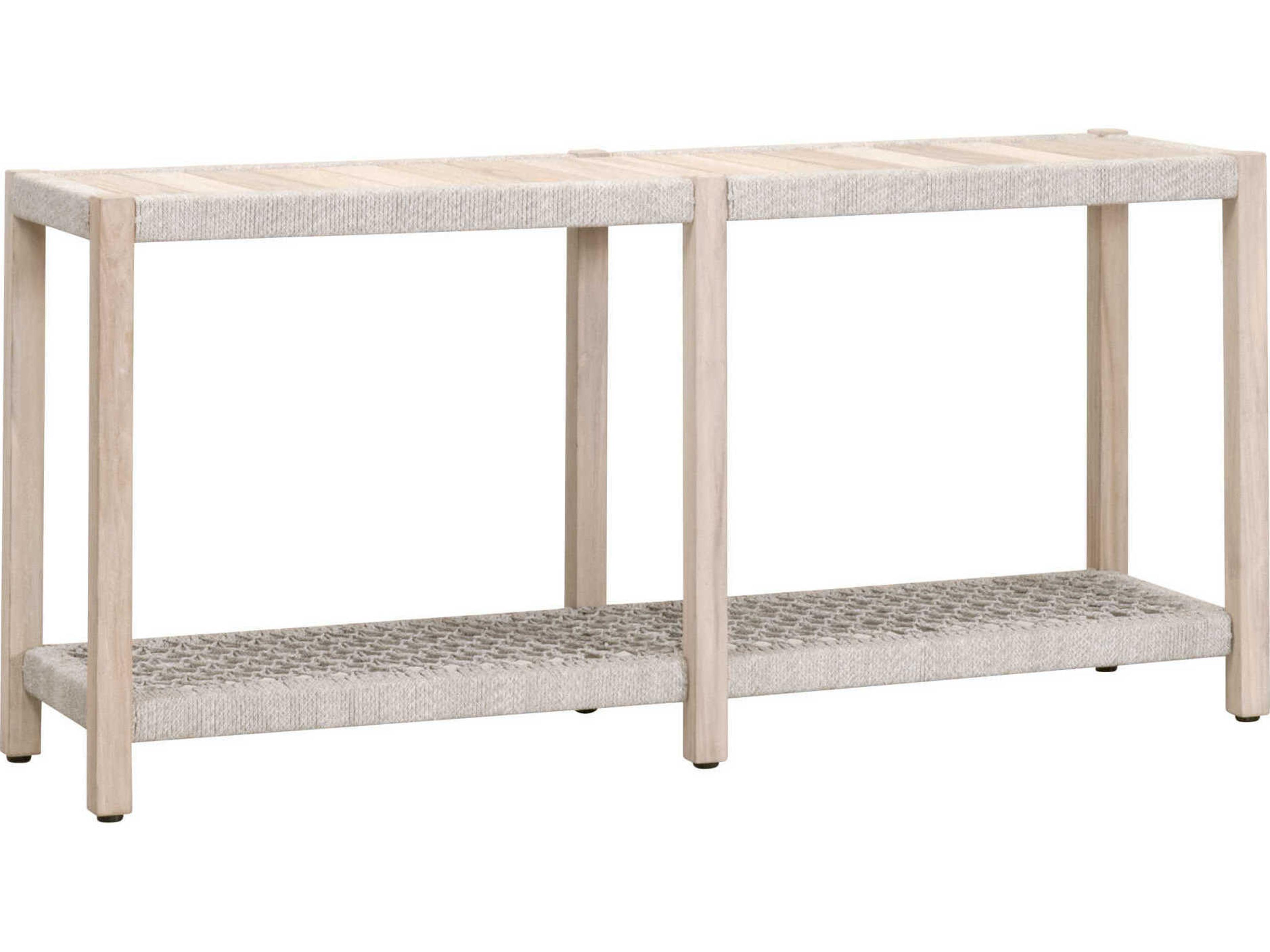 Luxecor Respite Outdoor Rope Taupe & White Flat Rope, Gray Teak Rectangular Console Table