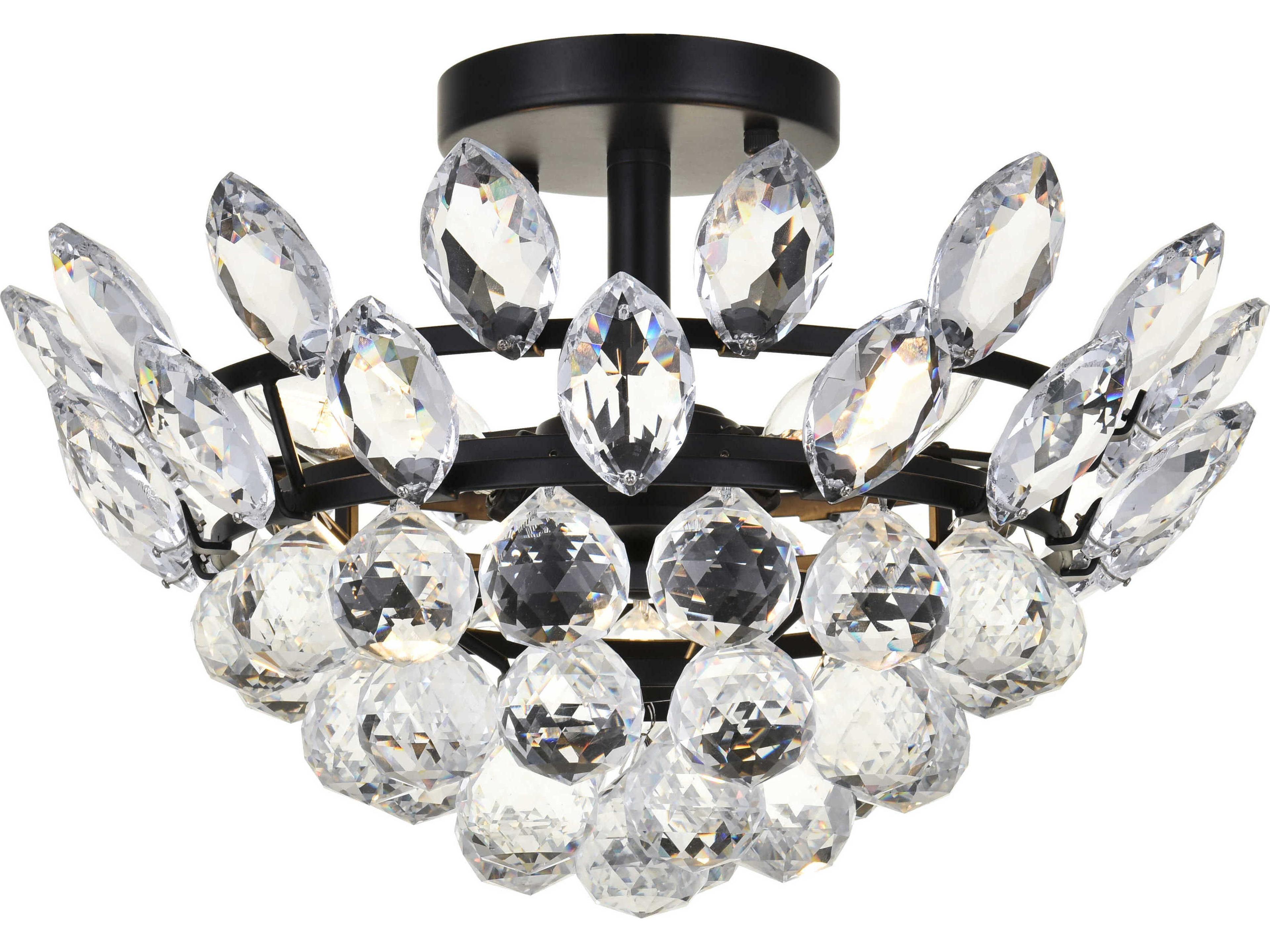 Elegant Lighting Emilia 3-Light Black Crystal Semi Flush Mount