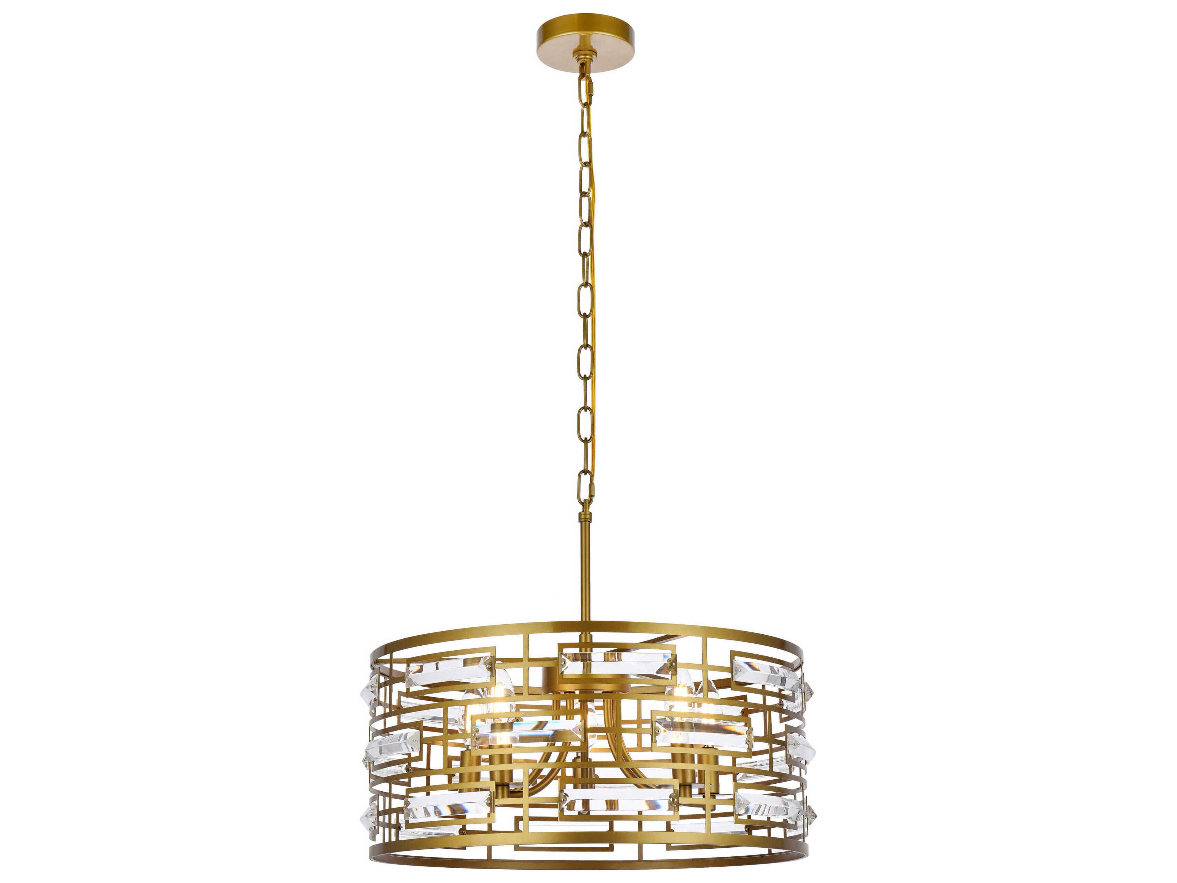 Elegant Lighting Kennedy 5-Light Brass Crystal Drum Chandelier