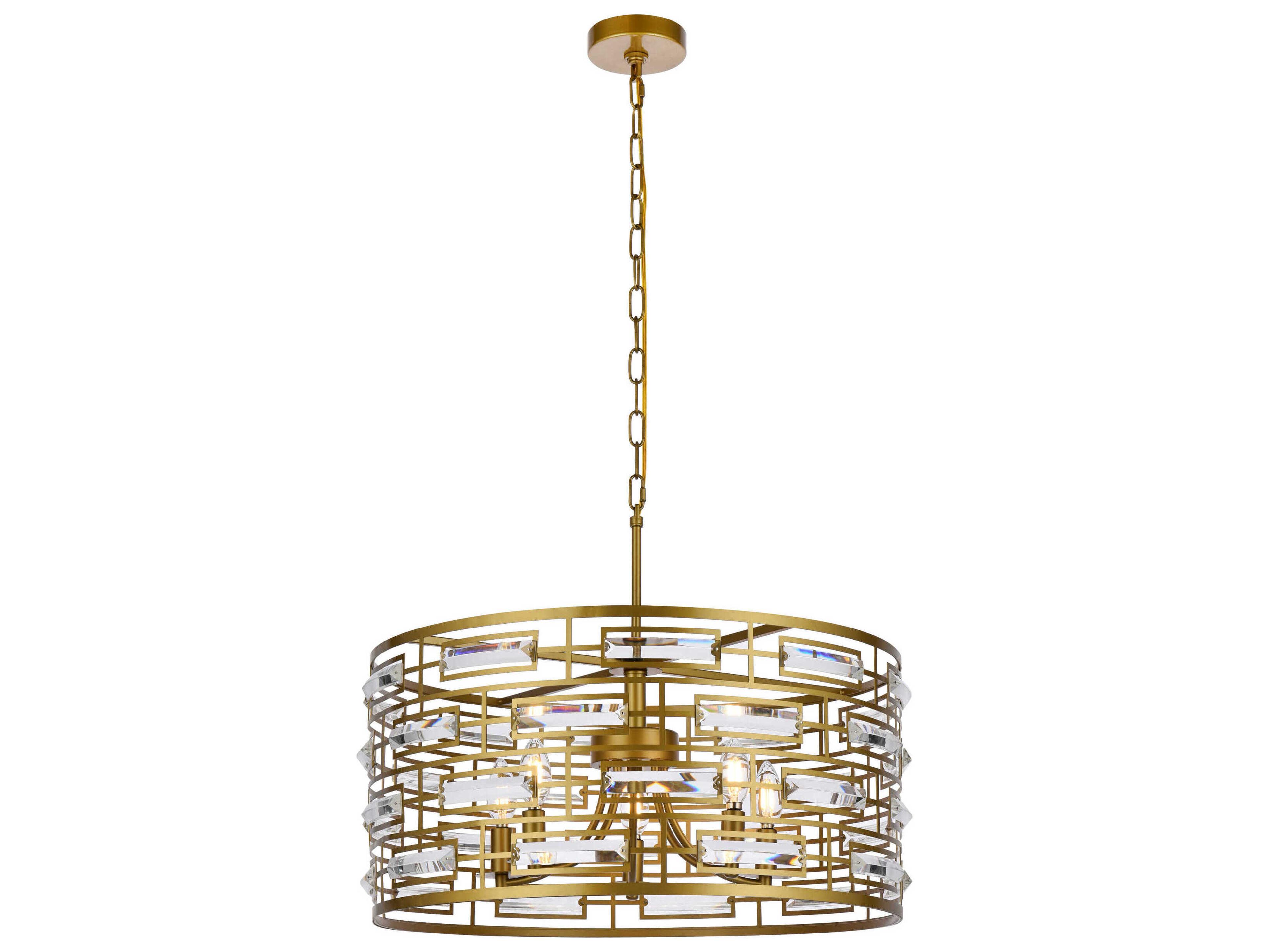 Elegant Lighting Kennedy 5-Light Brass Crystal Drum Chandelier
