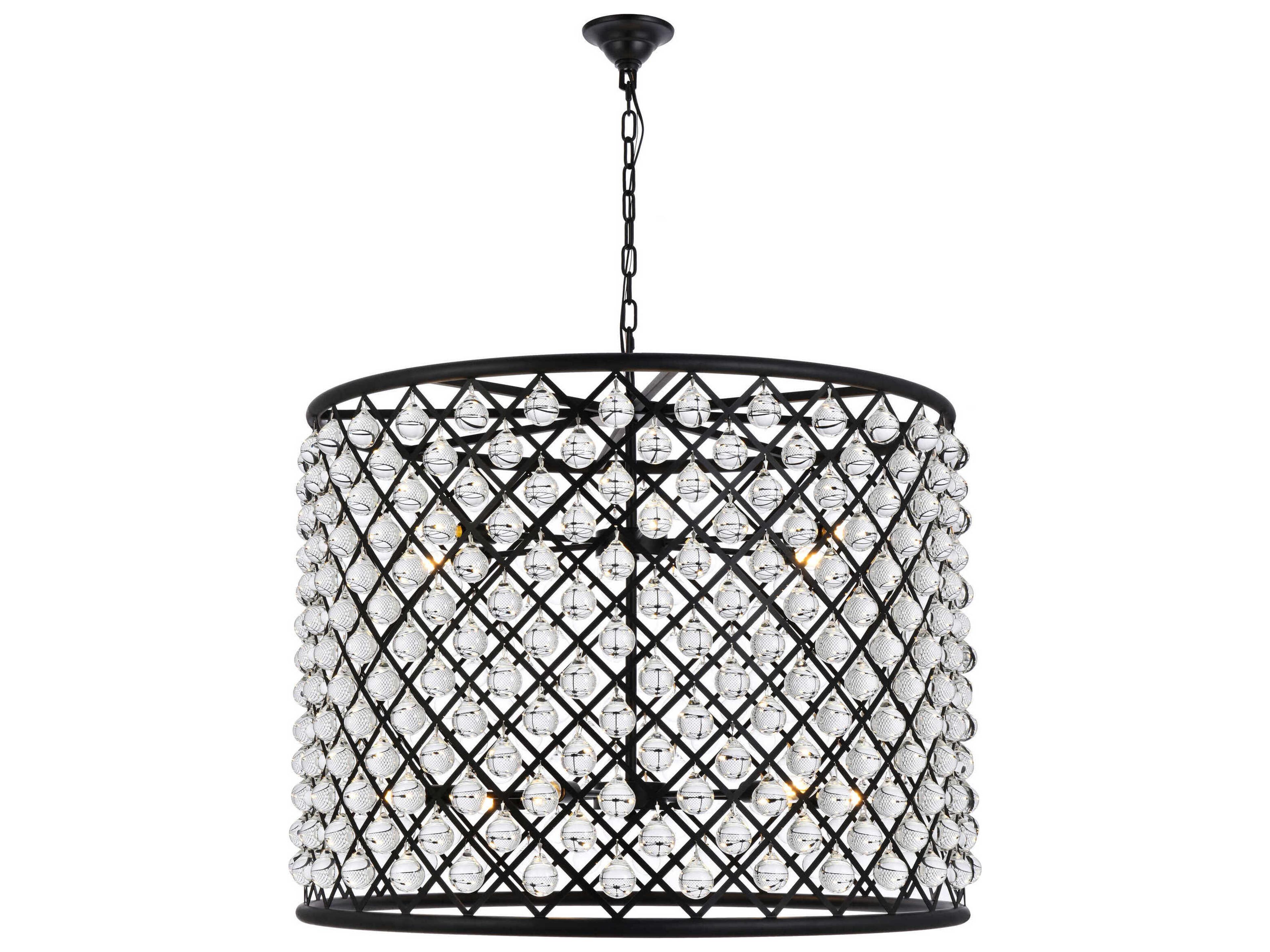 Elegant Lighting Madison 12-Light Mocha Brown Clear Crystal Drum Pendant