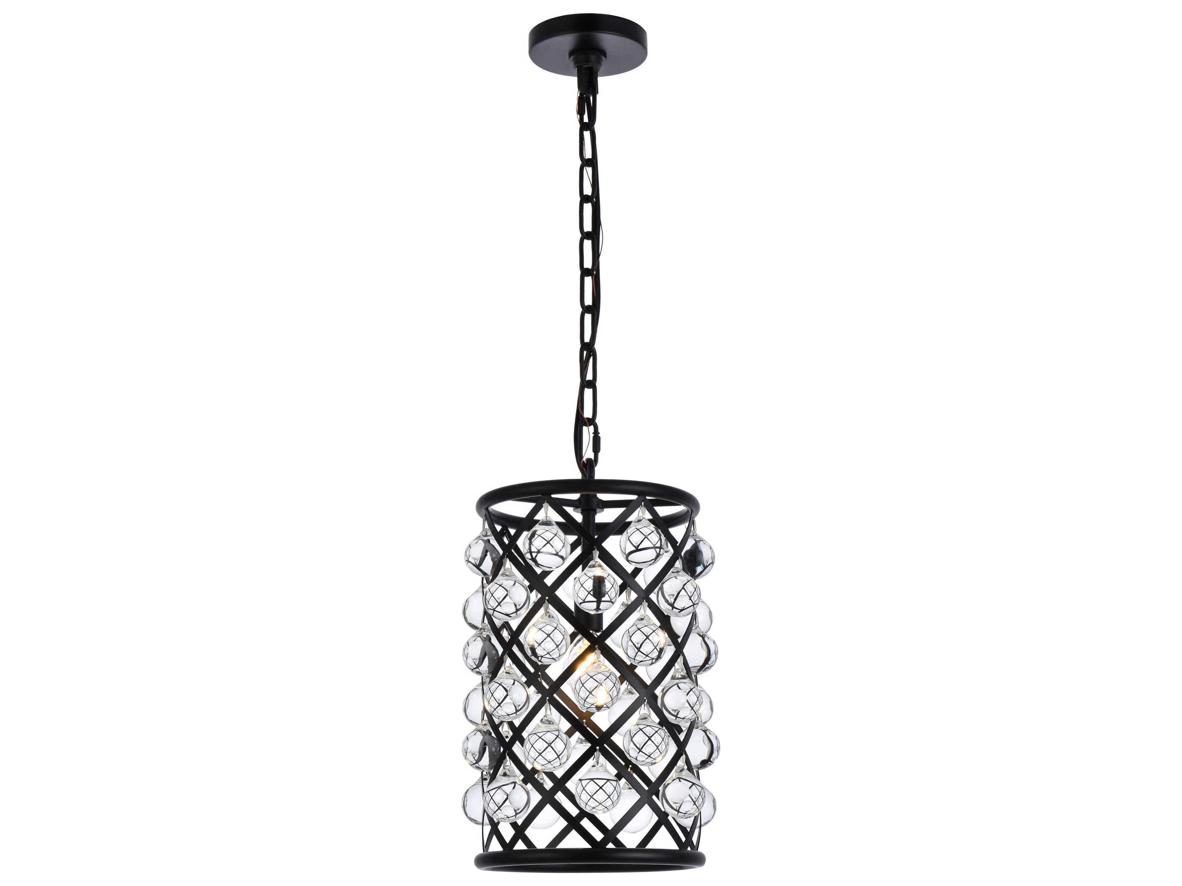 Elegant Lighting Madison 1-Light Mocha Brown Clear Crystal Cylinder Pendant