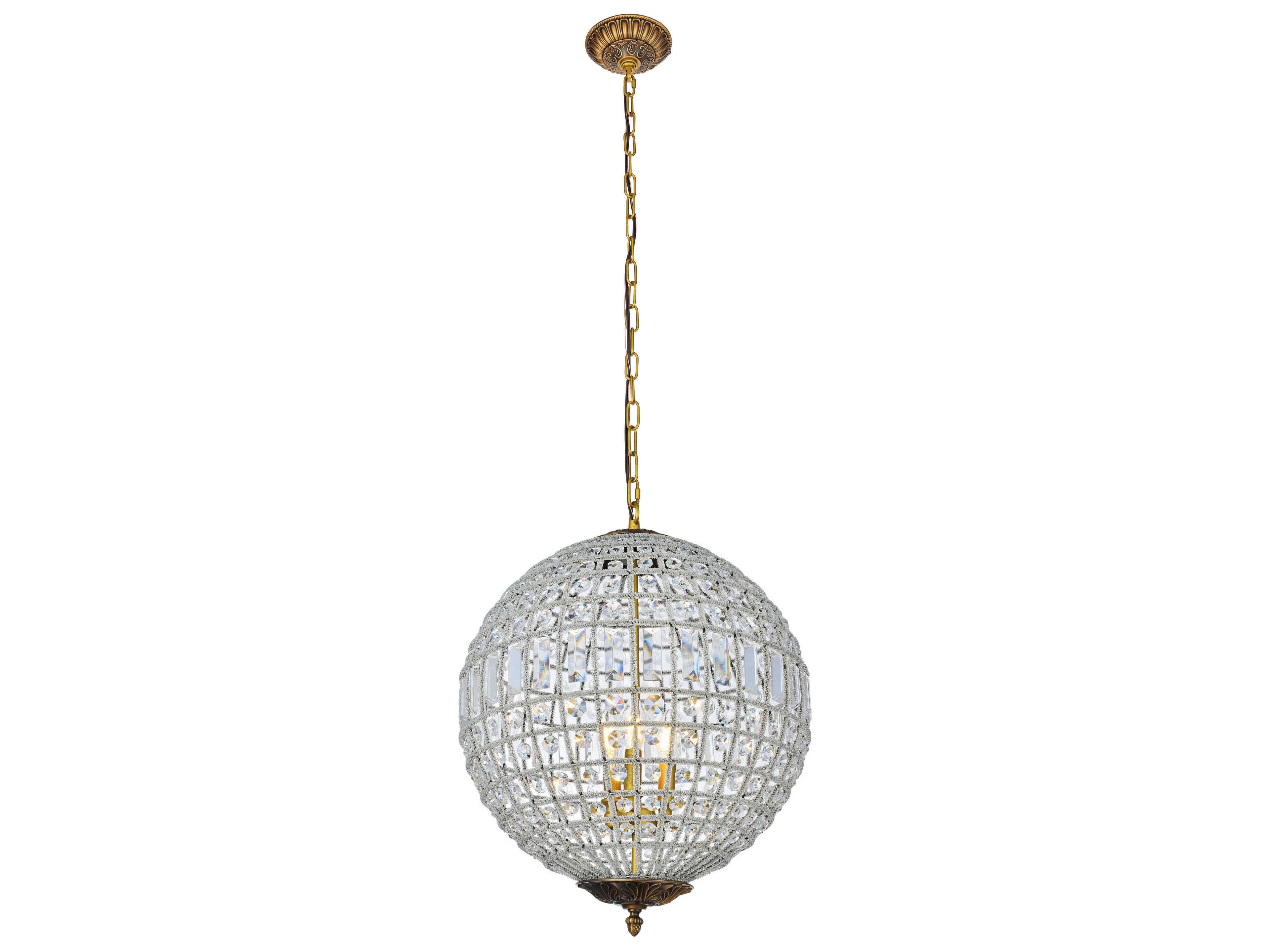 Elegant Lighting Olivia 3-Light French Gold Clear Crystal Round Pendant