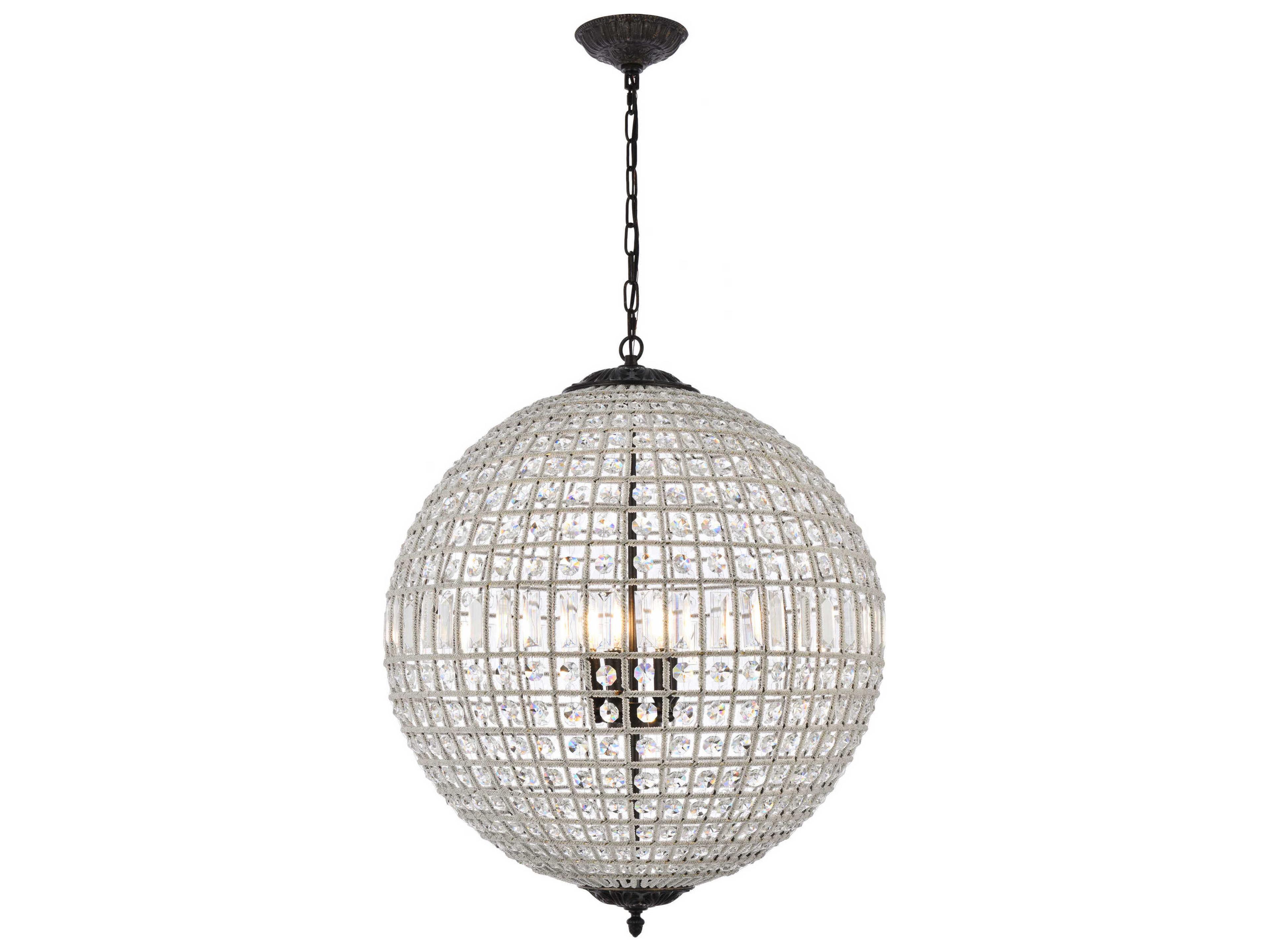 Elegant Lighting Olivia 5-Light Dark Bronze Clear Crystal Round Pendant