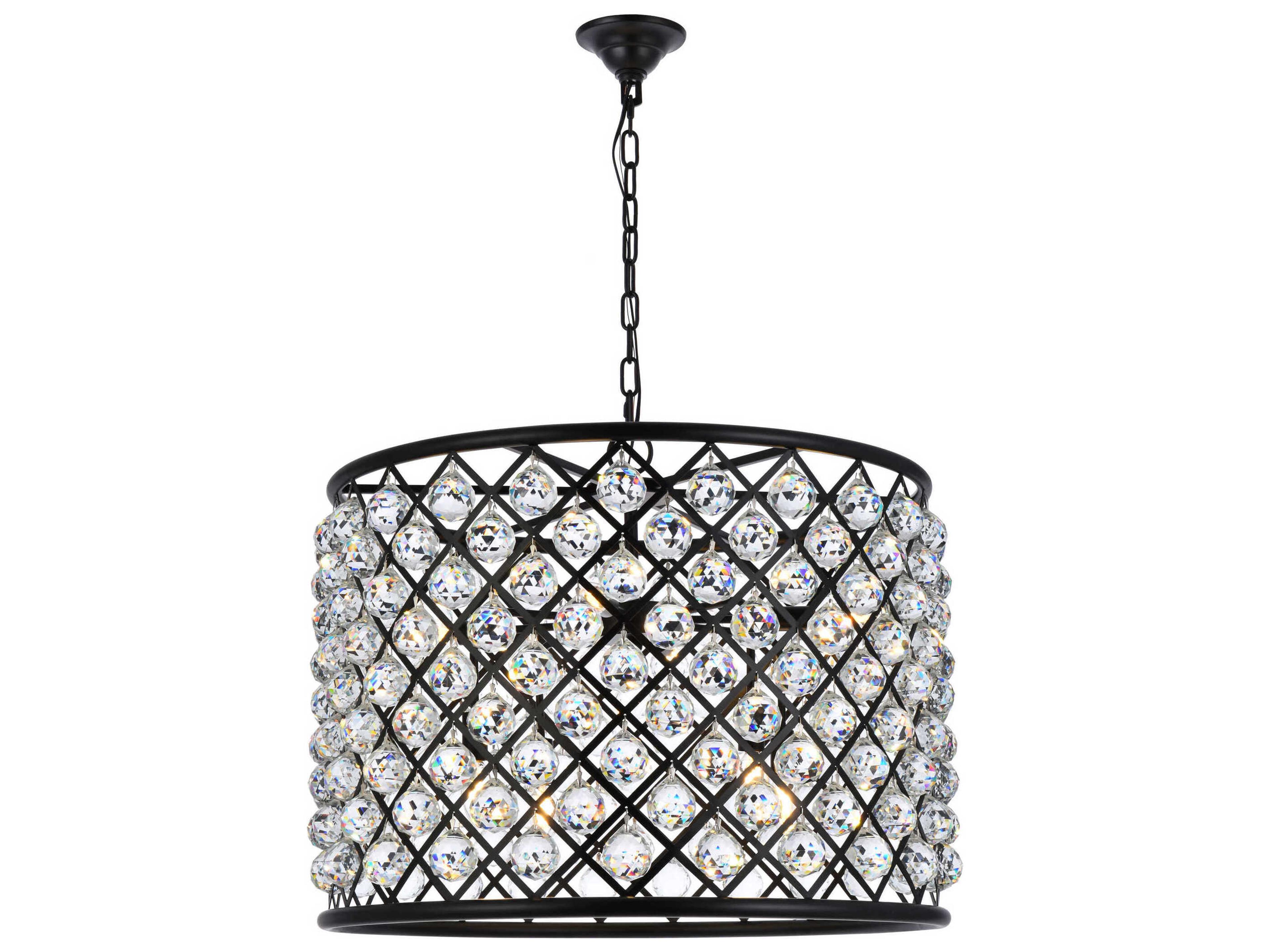 Elegant Lighting Madison 8-Light Matte Black Clear Crystal Drum Pendant