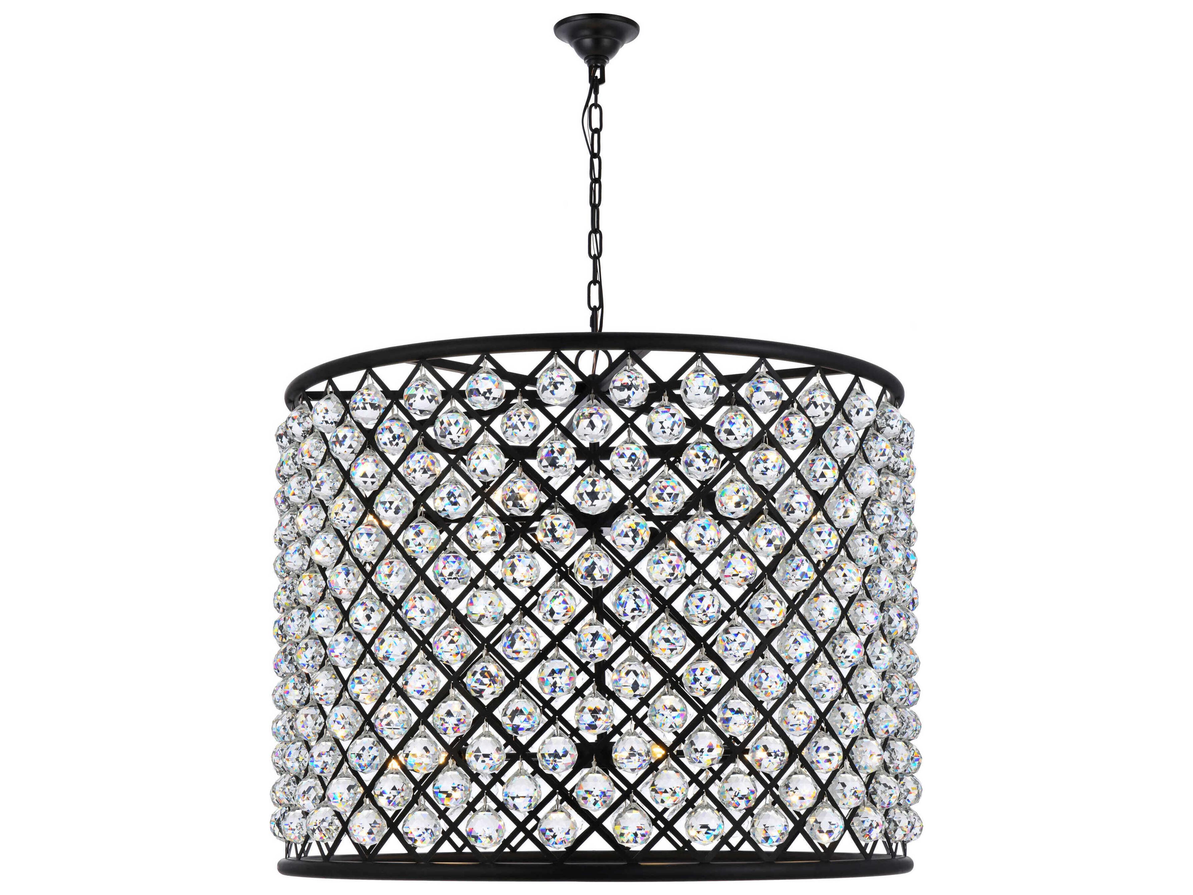 Elegant Lighting Madison 12-Light Mocha Brown Clear Crystal Drum Pendant
