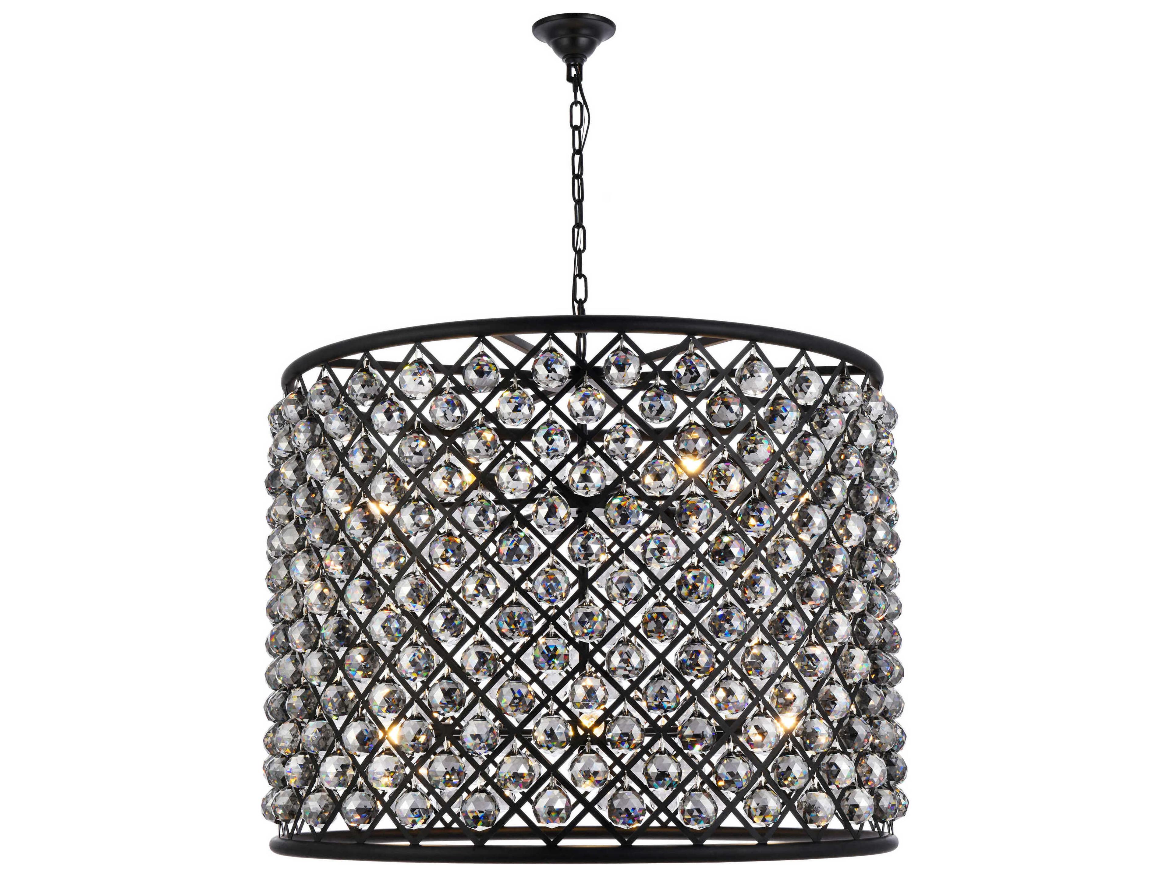 Elegant Lighting Madison 12-Light Mocha Brown Silver Crystal Drum Pendant